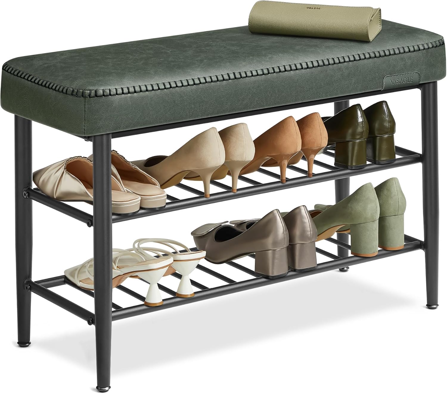 Schuhbank Kunstleder MidCentury Modern Waldgrün