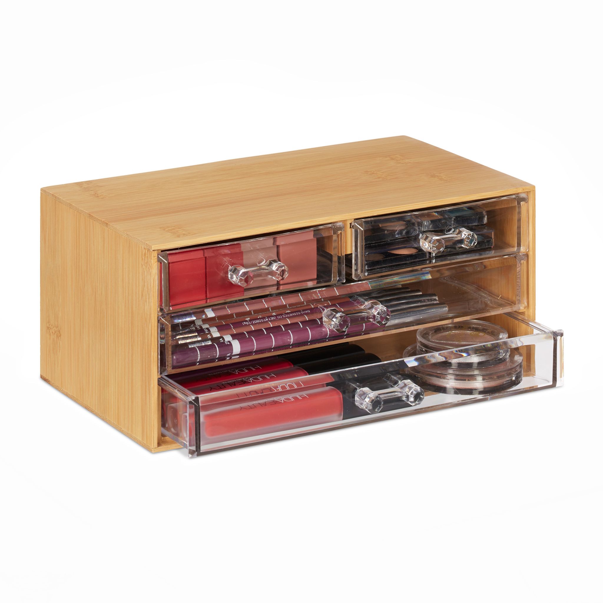 Make Up Organizer mit 4 Schubladen Hellbraun-Transparent