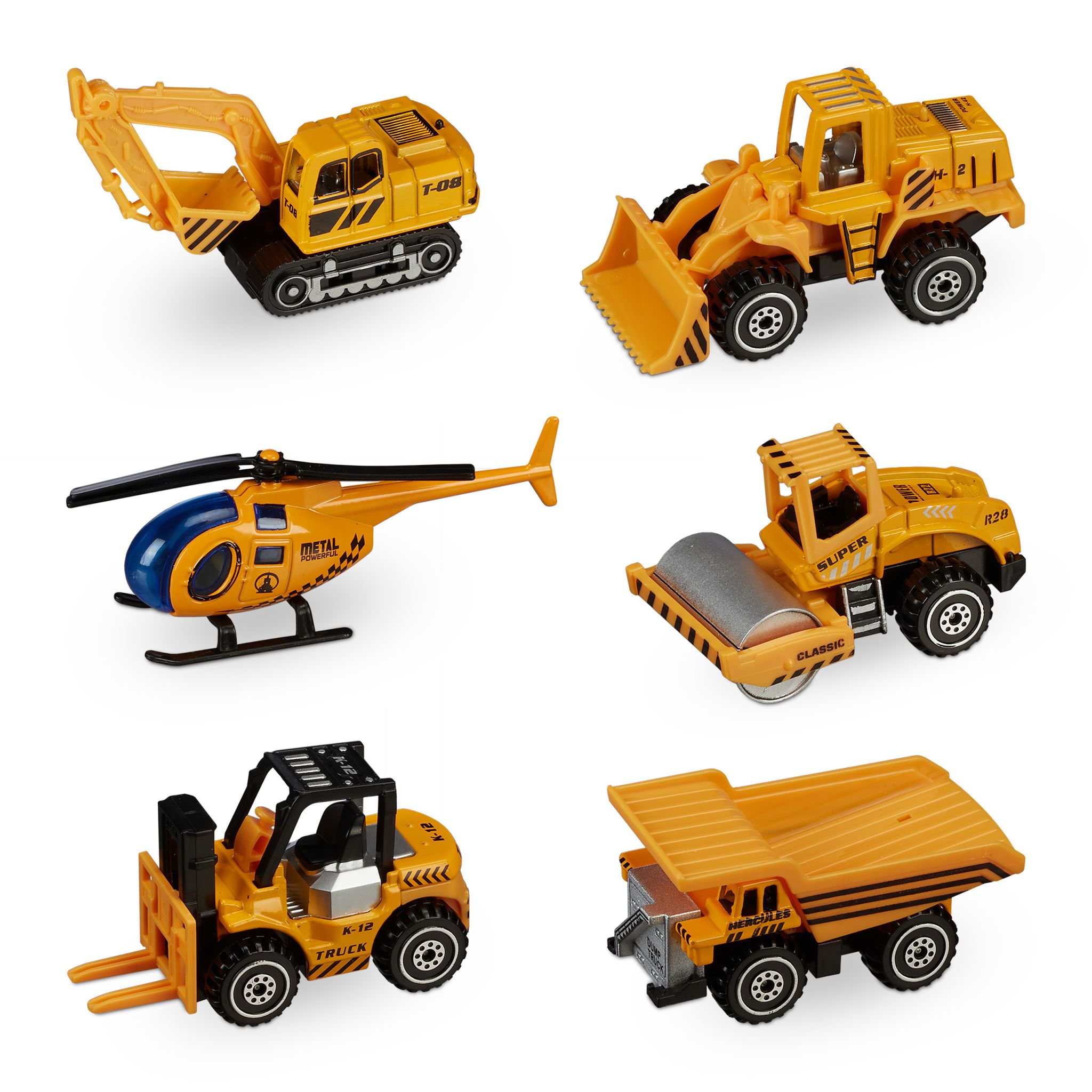 Baustellenfahrzeuge Kinder 6er-Set Orange-Schwarz-Silber