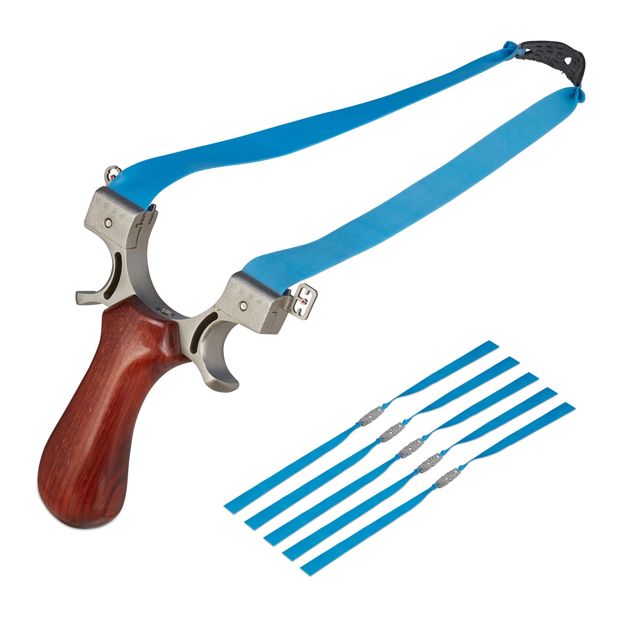 Steinschleuder mit Holzgriff Blau-Braun-Silber