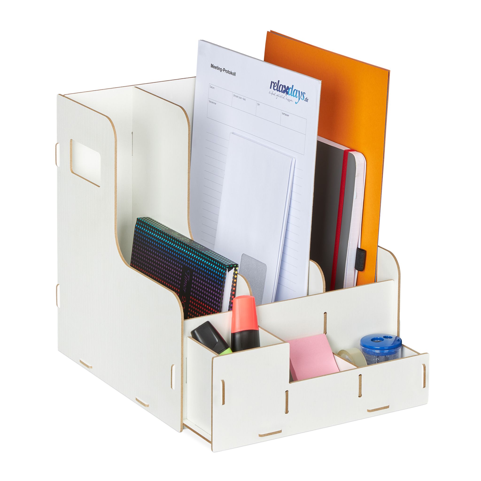 Stehsammler 3 Fächer & Utensilienbox Weiss