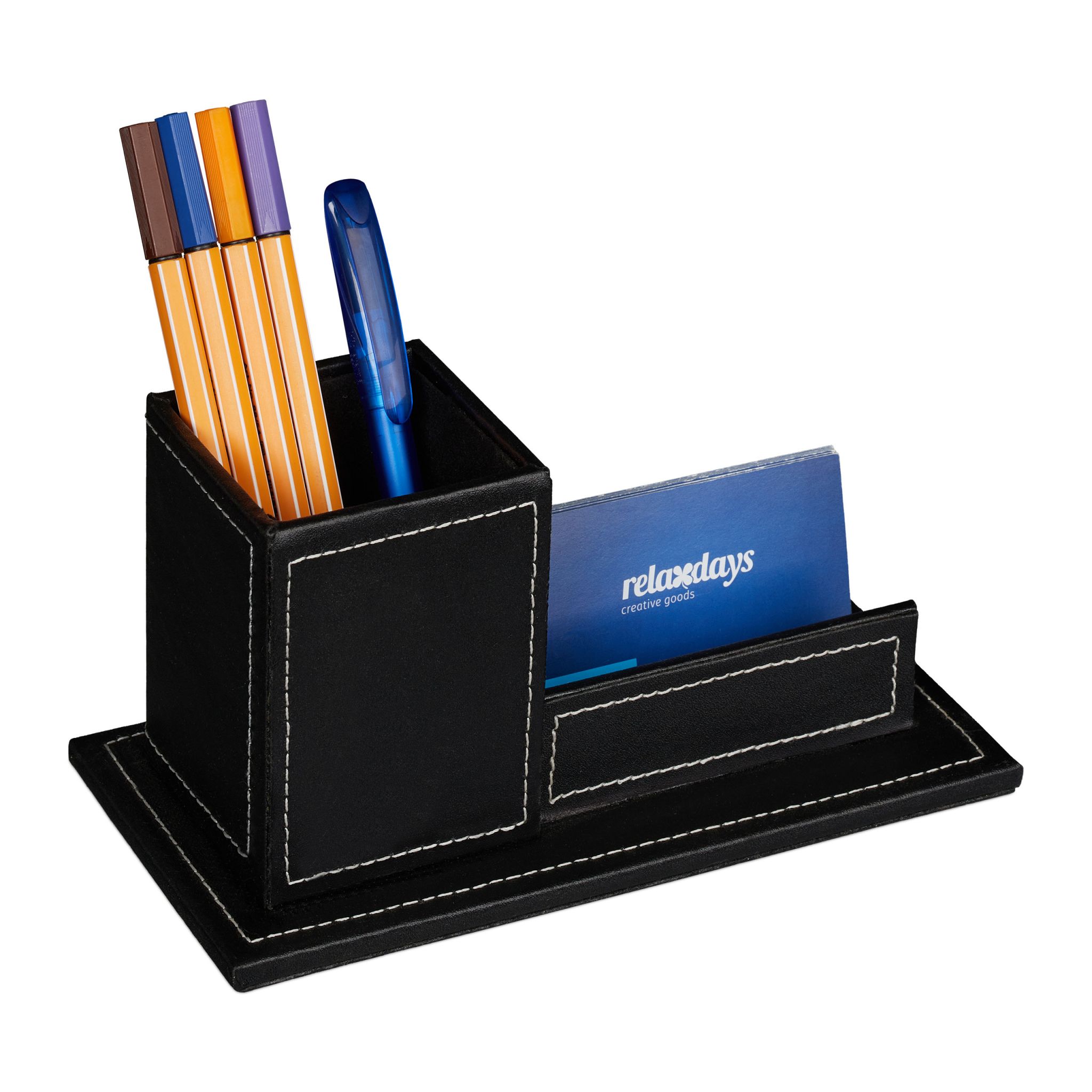 Schreibtisch Organizer für Visitenkarten Weiss-Schwarz