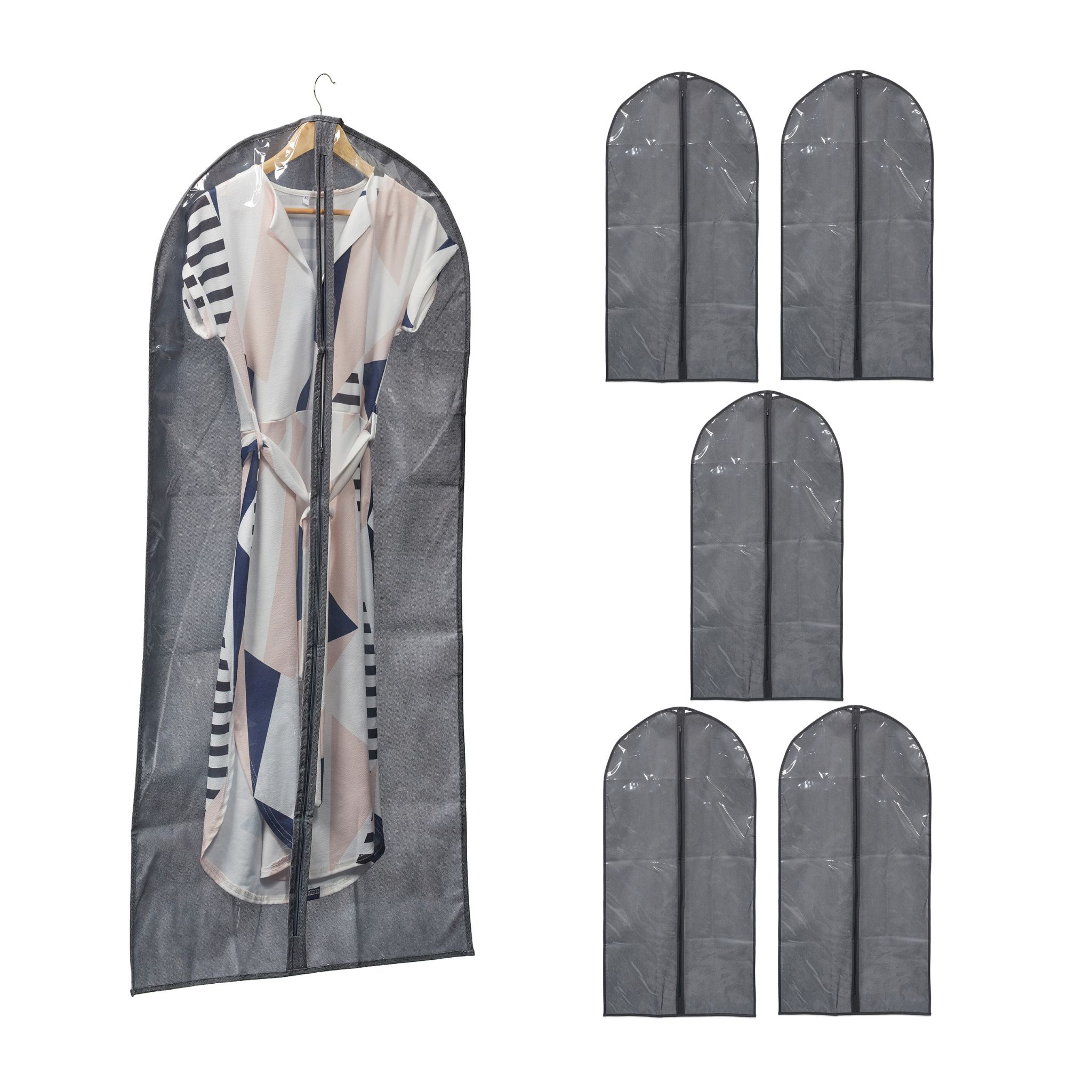 Kleidersack 6er-Set 135 x 60cm Transparent-Grau