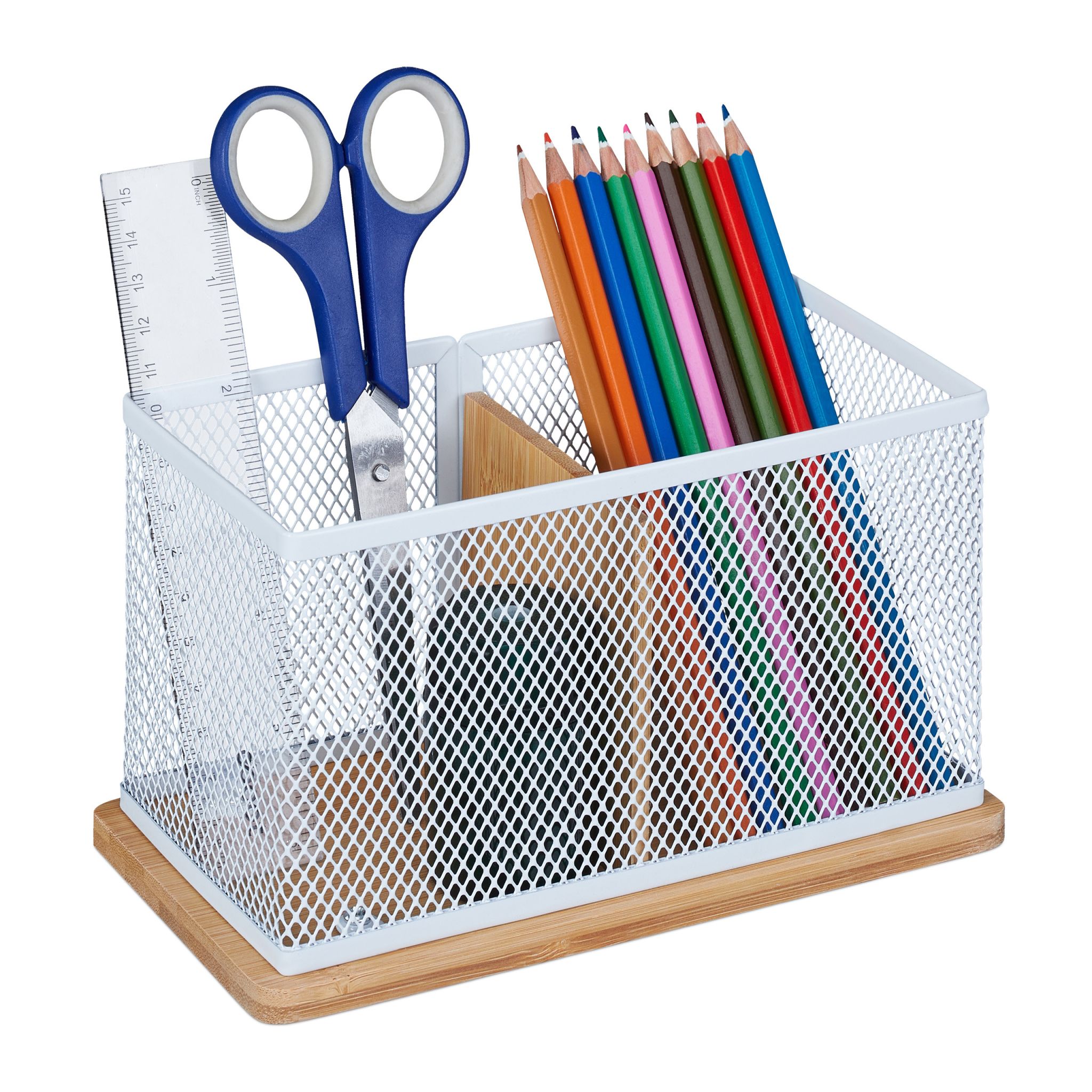 Stiftehalter Bambus & Mesh Weiss-Hellbraun
