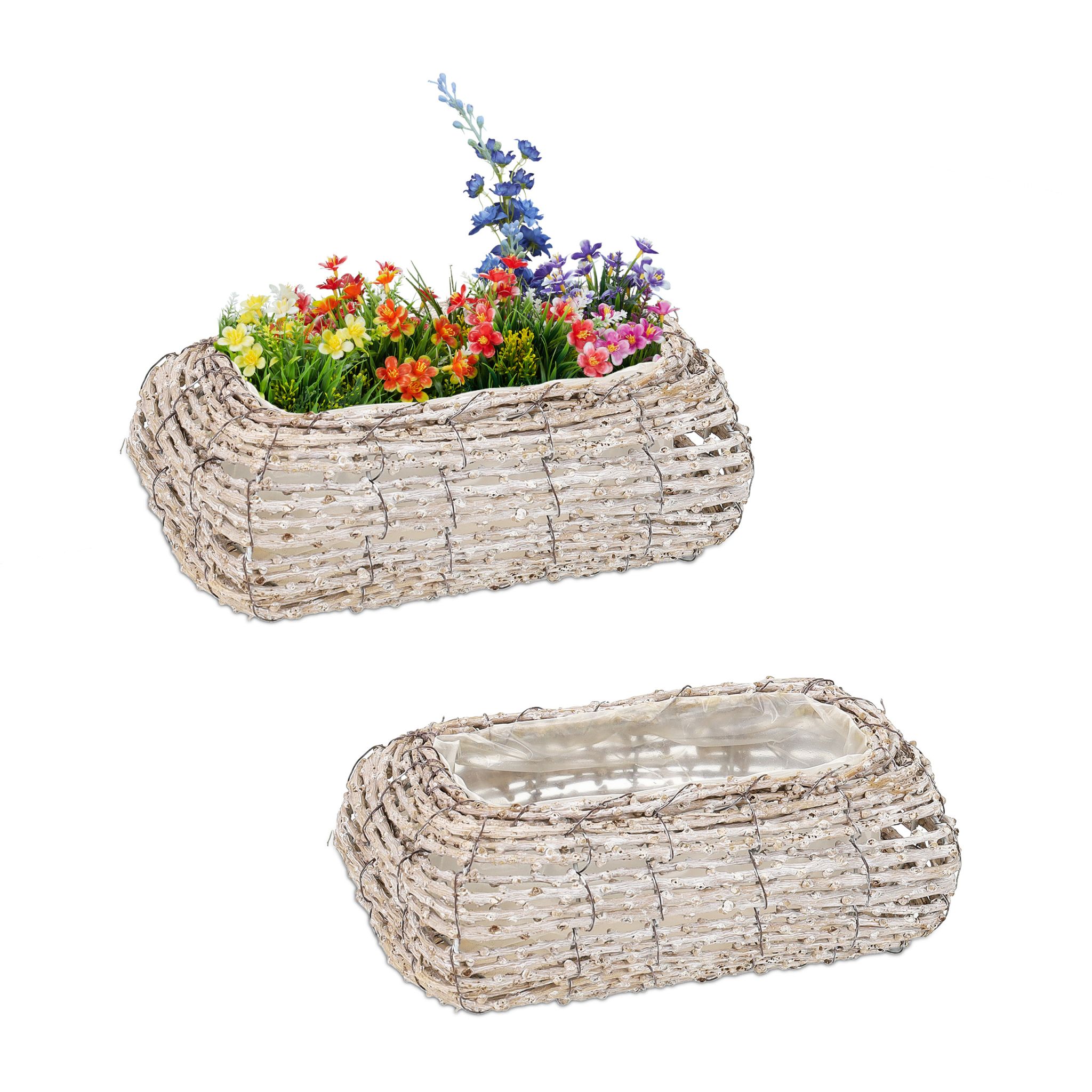 Geschwungener Blumentopf 2er-Set Weiss-Hellbraun