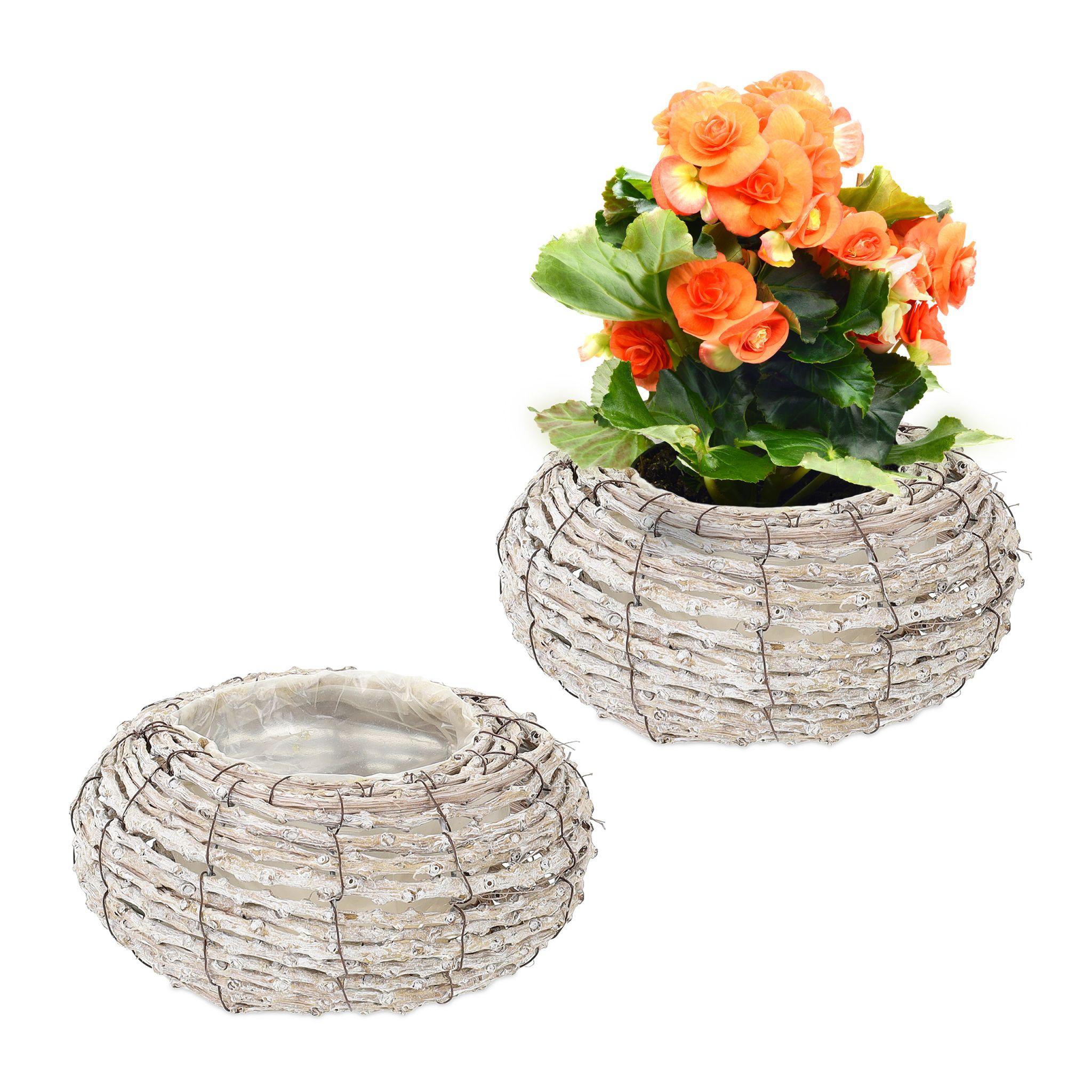 Runder Blumentopf 2er-Set Weiss-Hellbraun