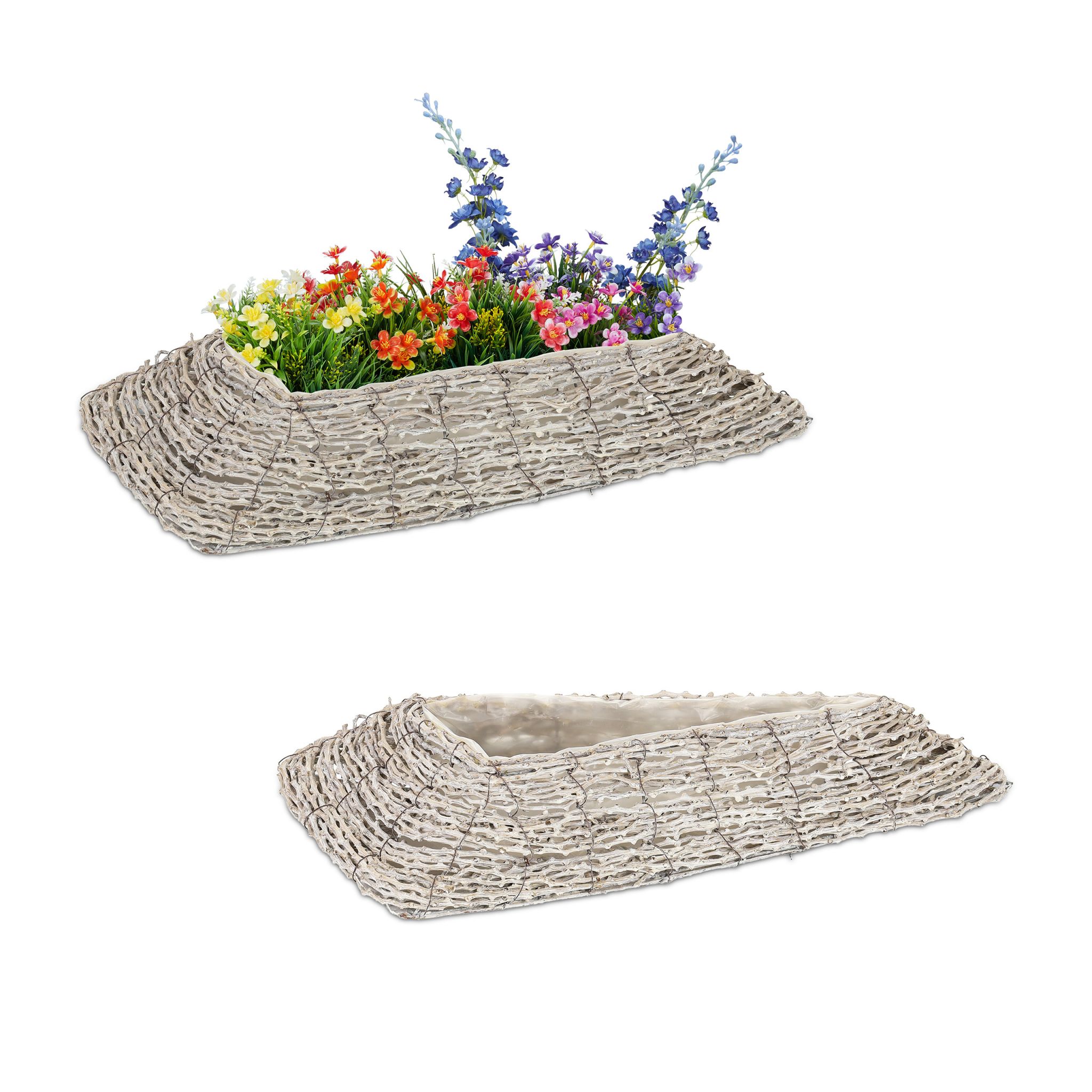Dreieckiger Blumentopf 2er-Set Weiss-Hellbraun