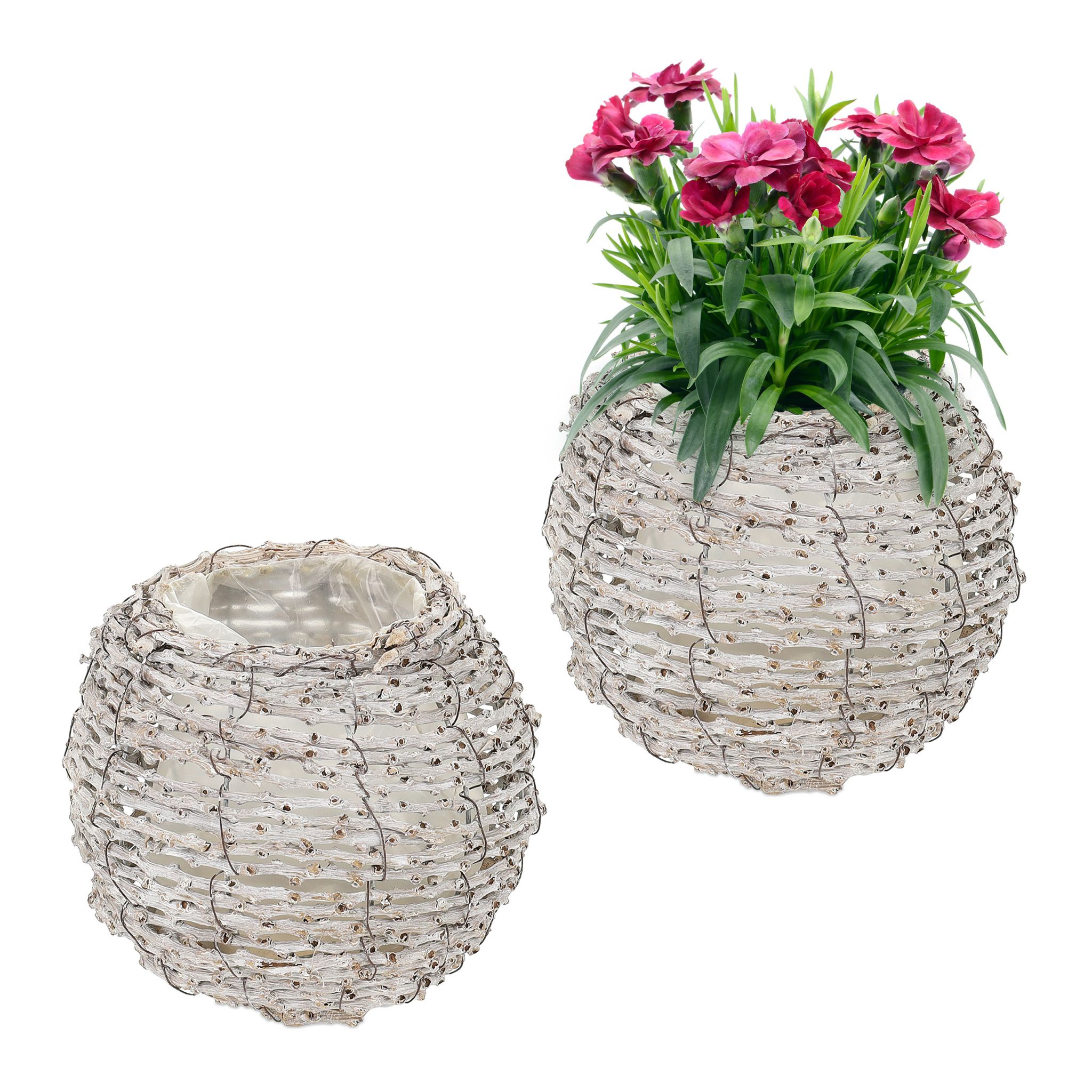 Runder Blumentopf 2er-Set Weiss-Hellbraun