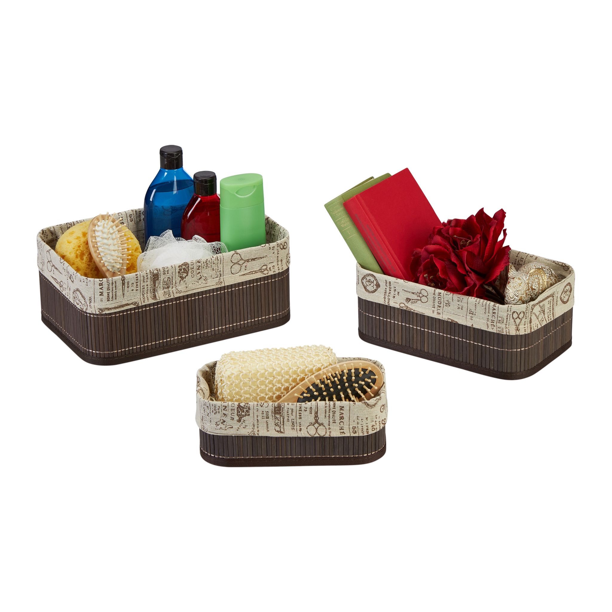 Aufbewahrungskorb 3er-Set Bambus Beige-Braun-Dunkelbraun