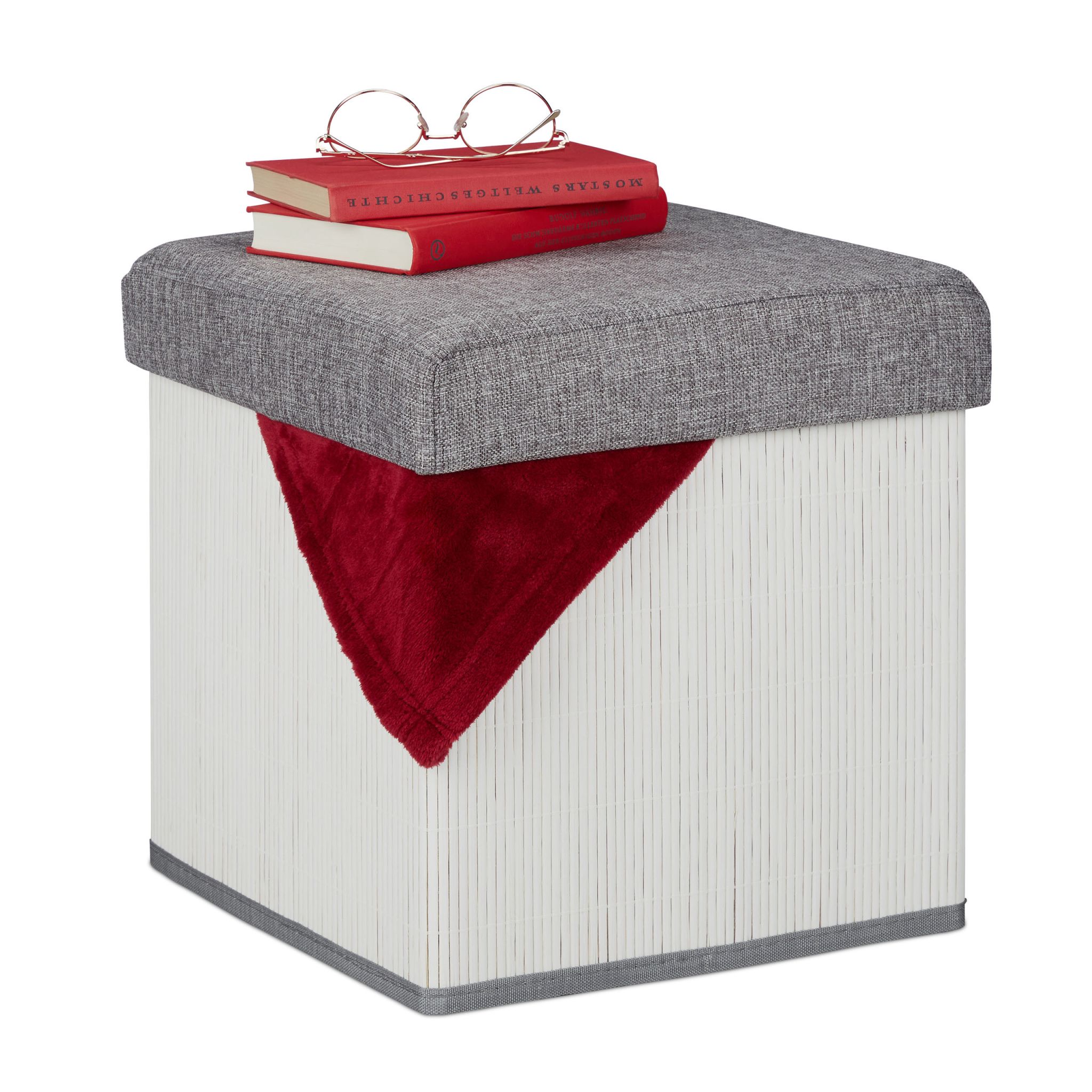 Sitzhocker mit Stauraum Weiss-Grau