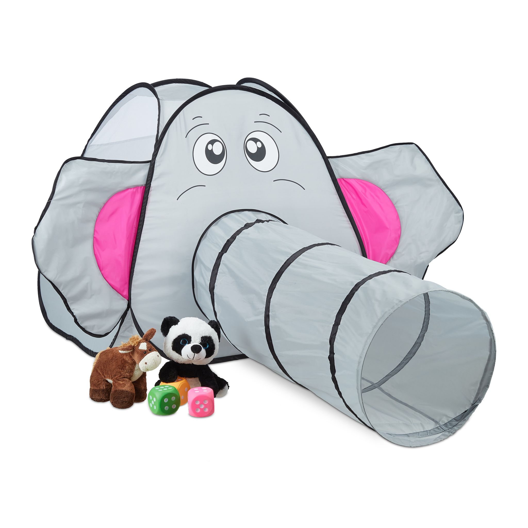 Pop Up Spielzelt Elefant Pink-Schwarz-Grau