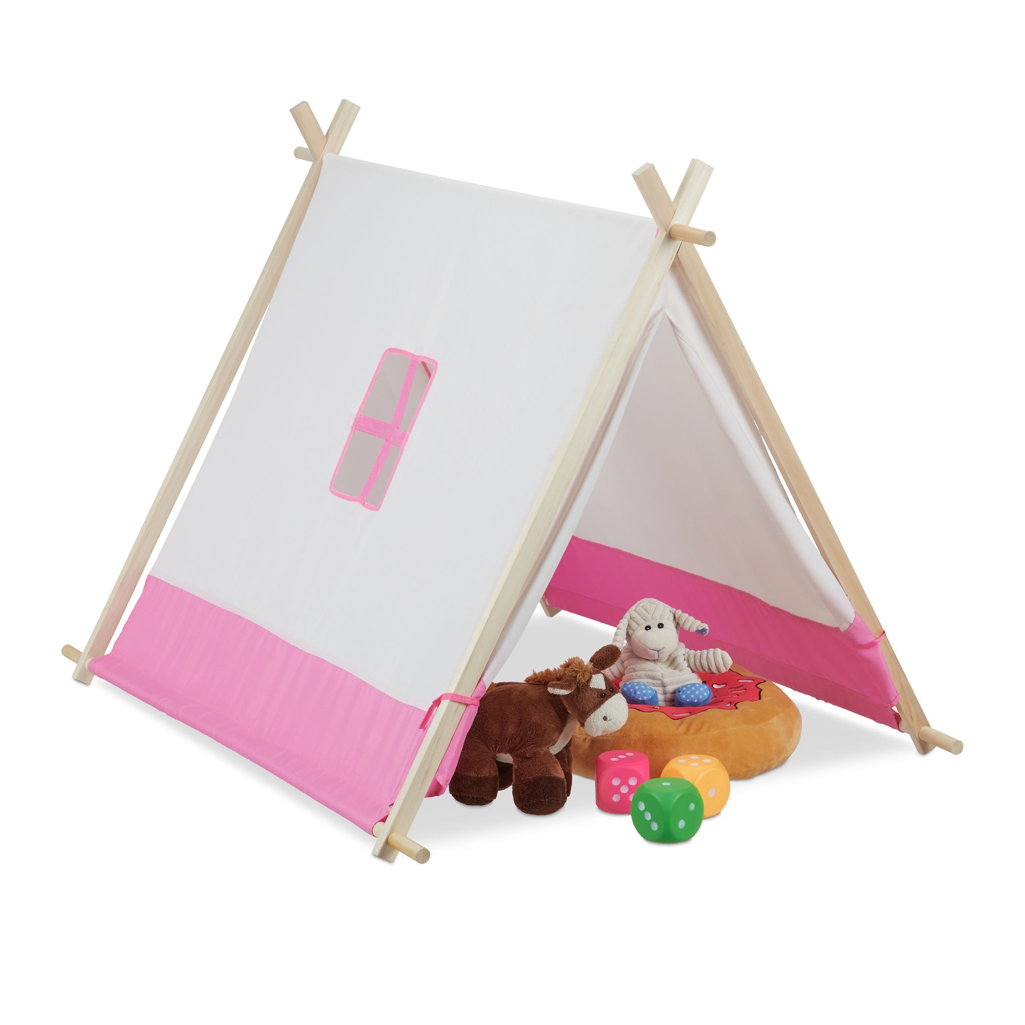 Tipi Zelt für Kinder Weiss-Hellbraun-Rosa