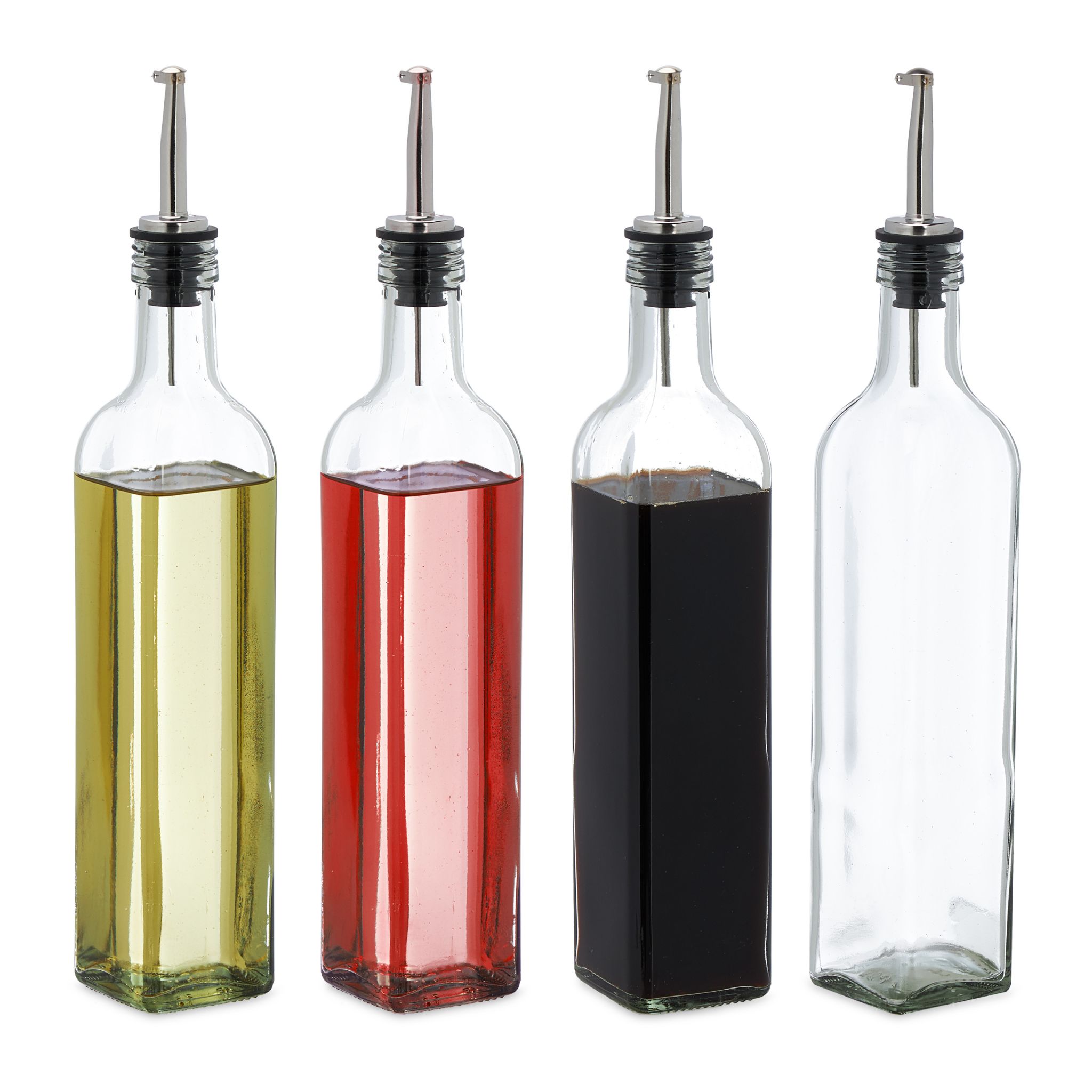 Essig- und Ölspender 4er-Set Schwarz-Silber-Transparent