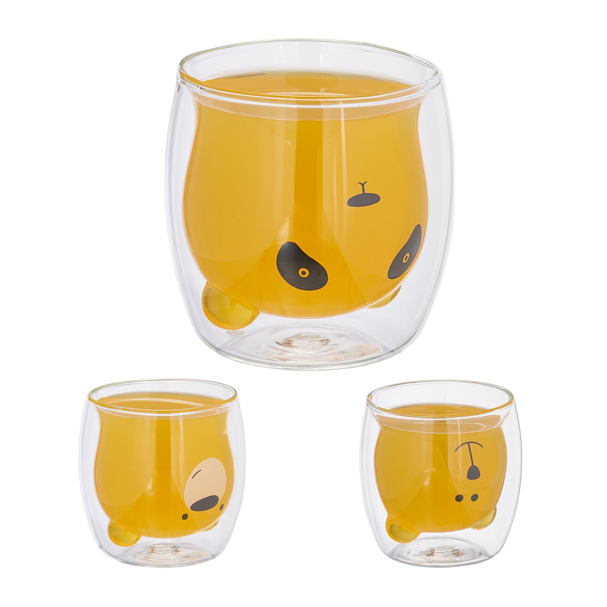 Doppelwandige Gläser 3 Bären Schwarz-Transparent