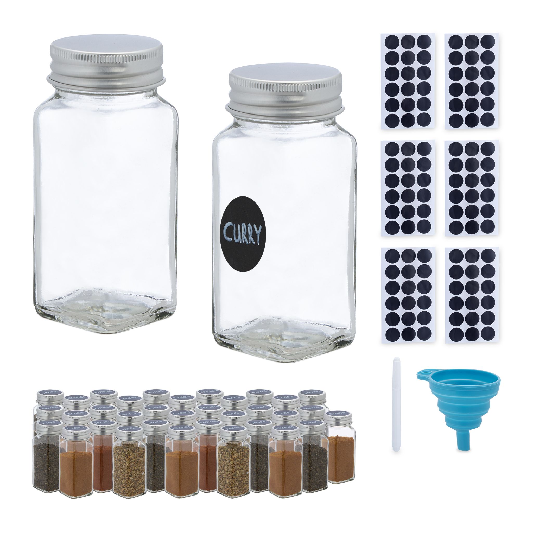 Gewürzgläser 36er-Set Silber-Transparent
