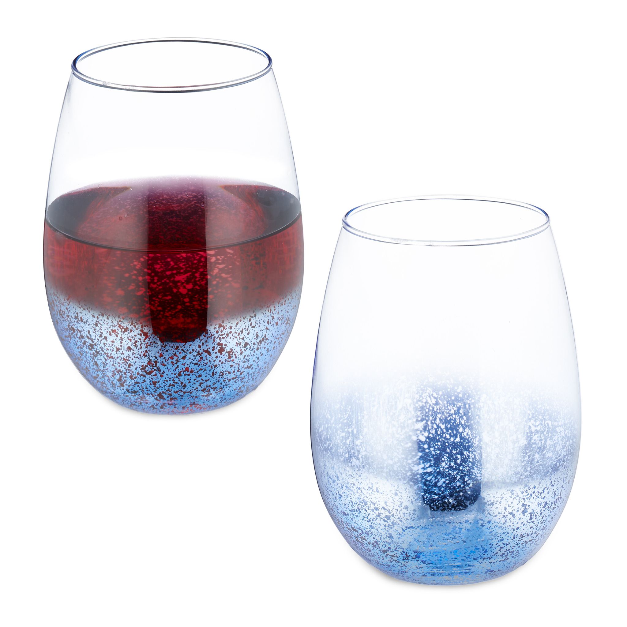 Weingläser ohne Stiel 2er-Set blau Blau-Silber-Transparent