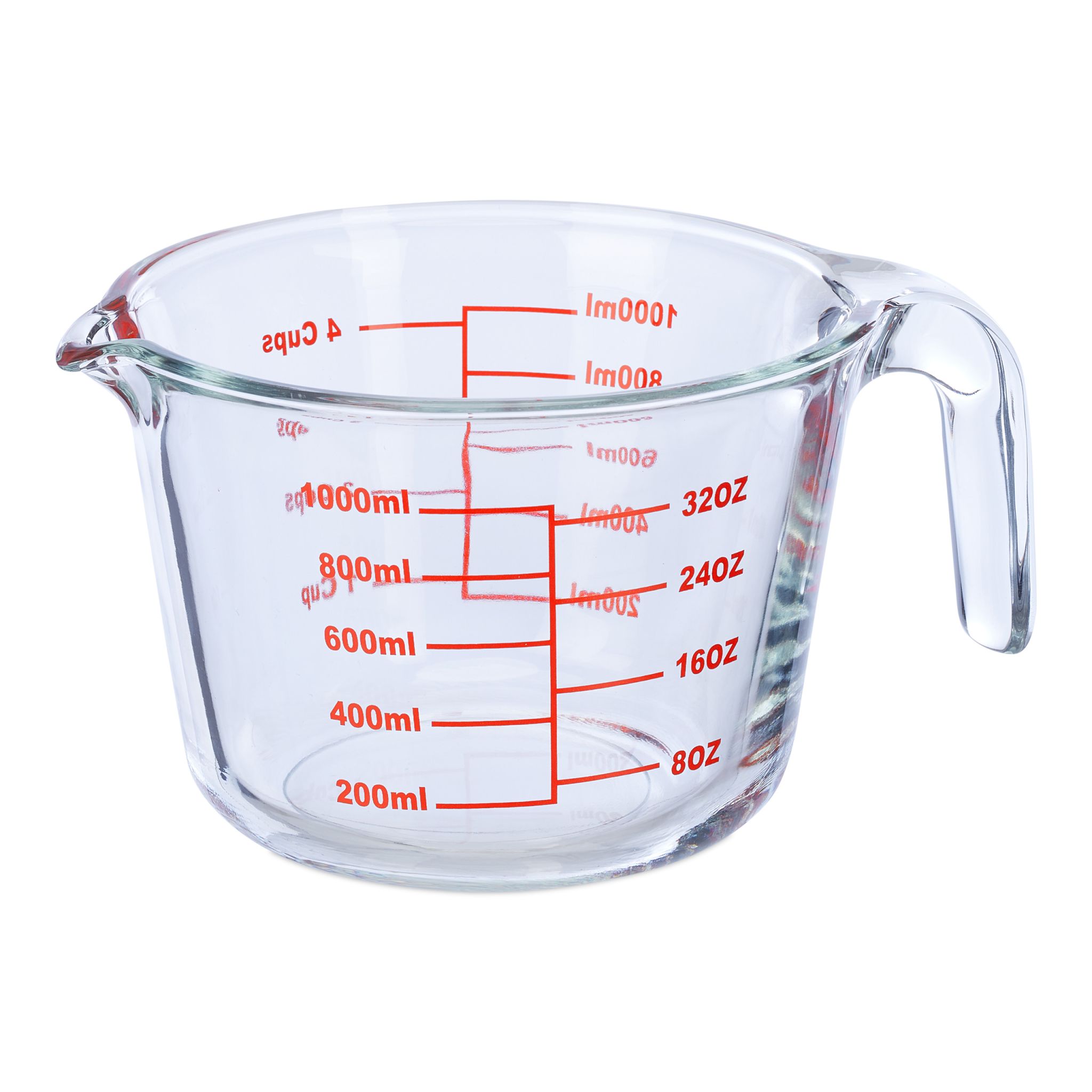 Messbecher Glas 1L Rot-Transparent