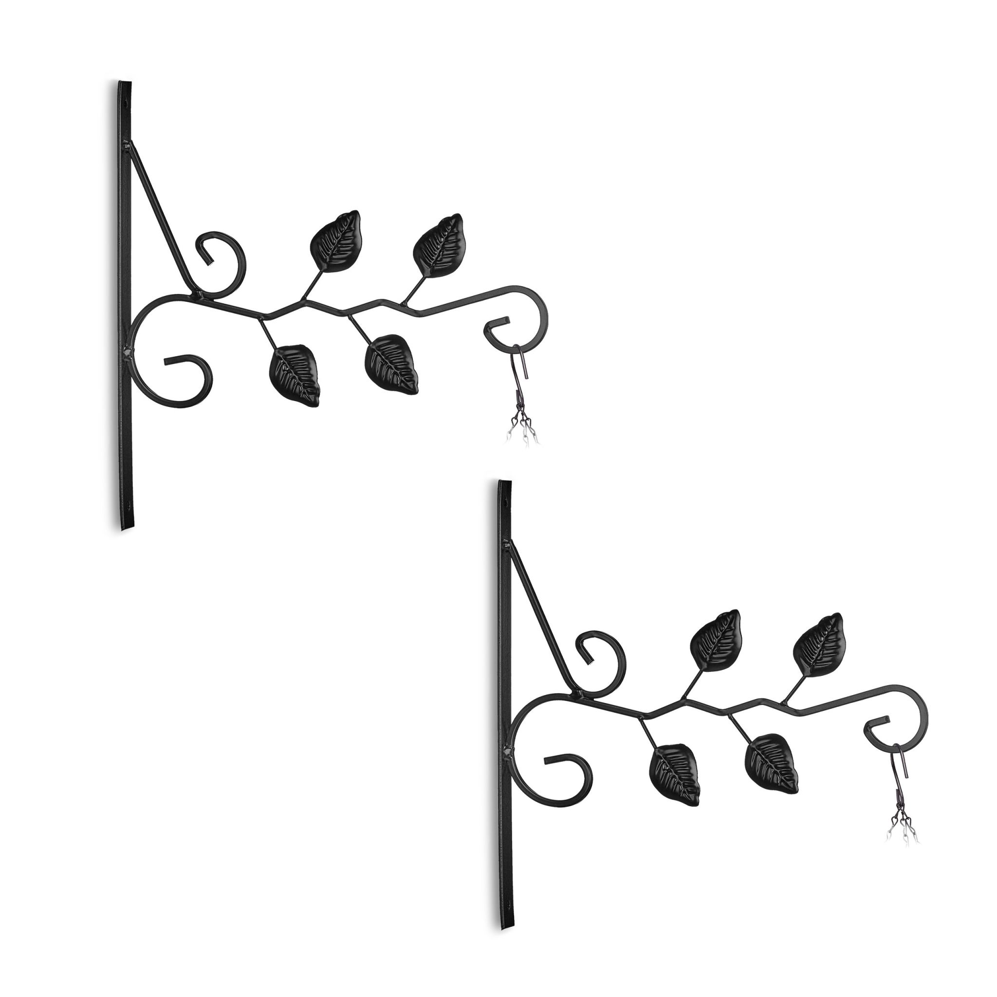 Blumenampelhalterung 2er-Set Blattmotiv Schwarz