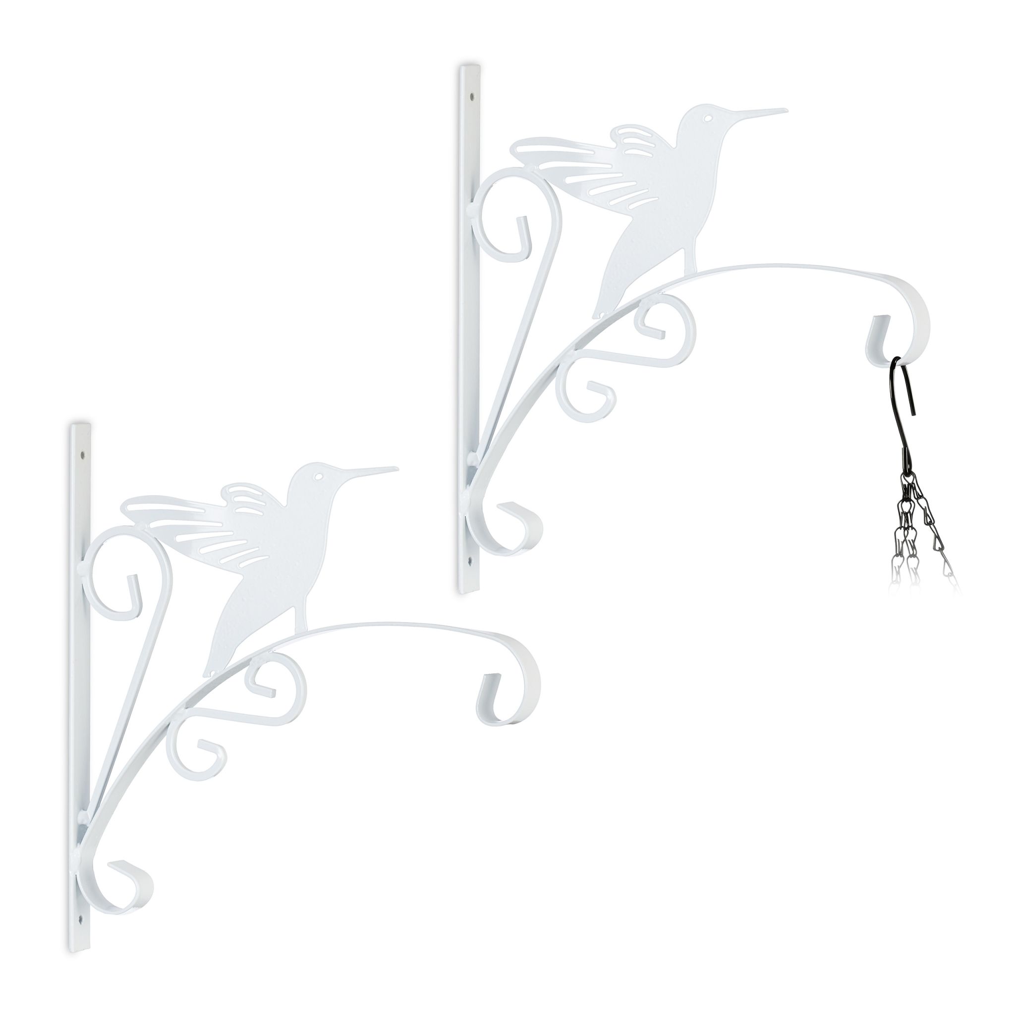 Blumenampelhalterung 2er-Set mit Vogel Weiss