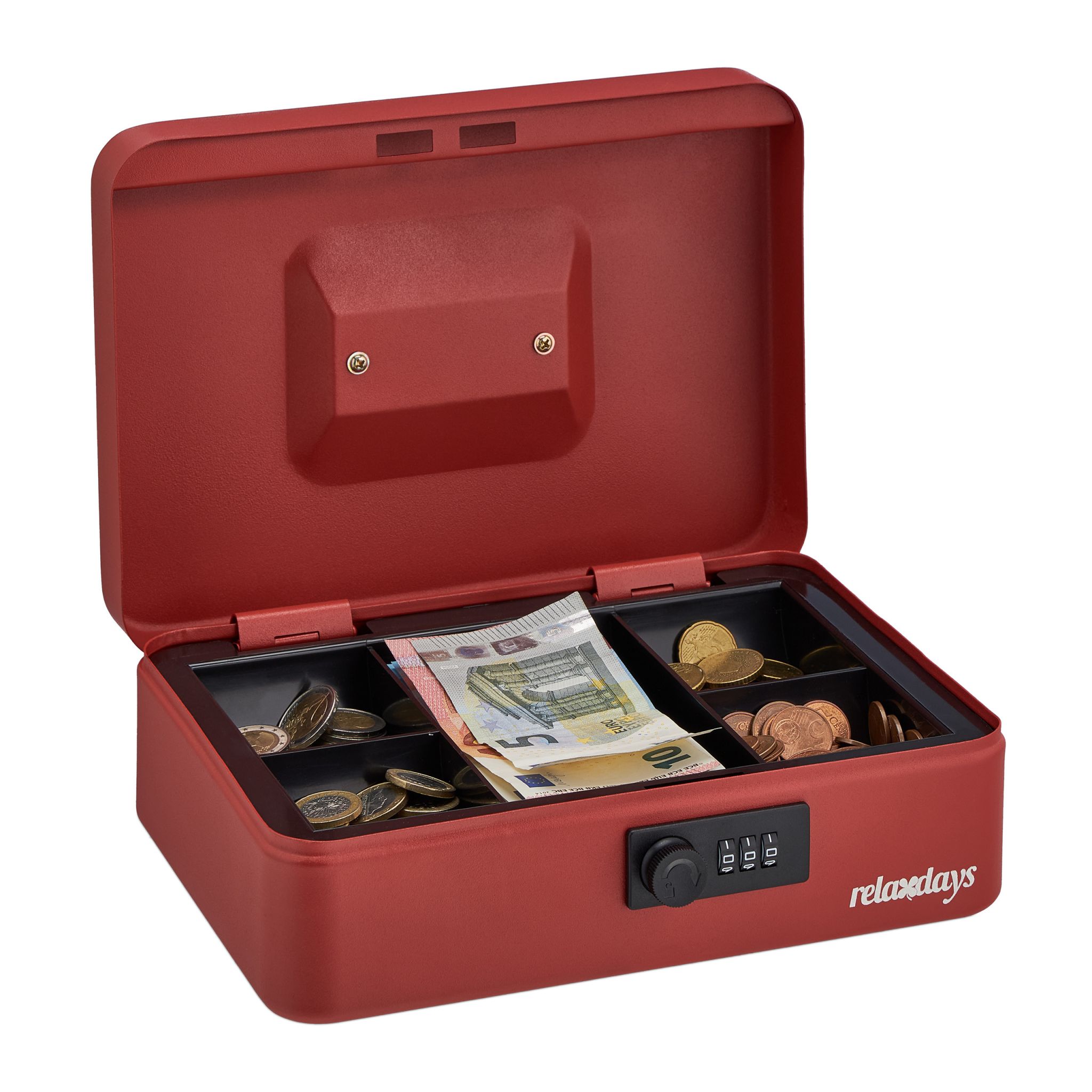 Geldkassette mit Zahlenschloss Rot-Schwarz-Silber