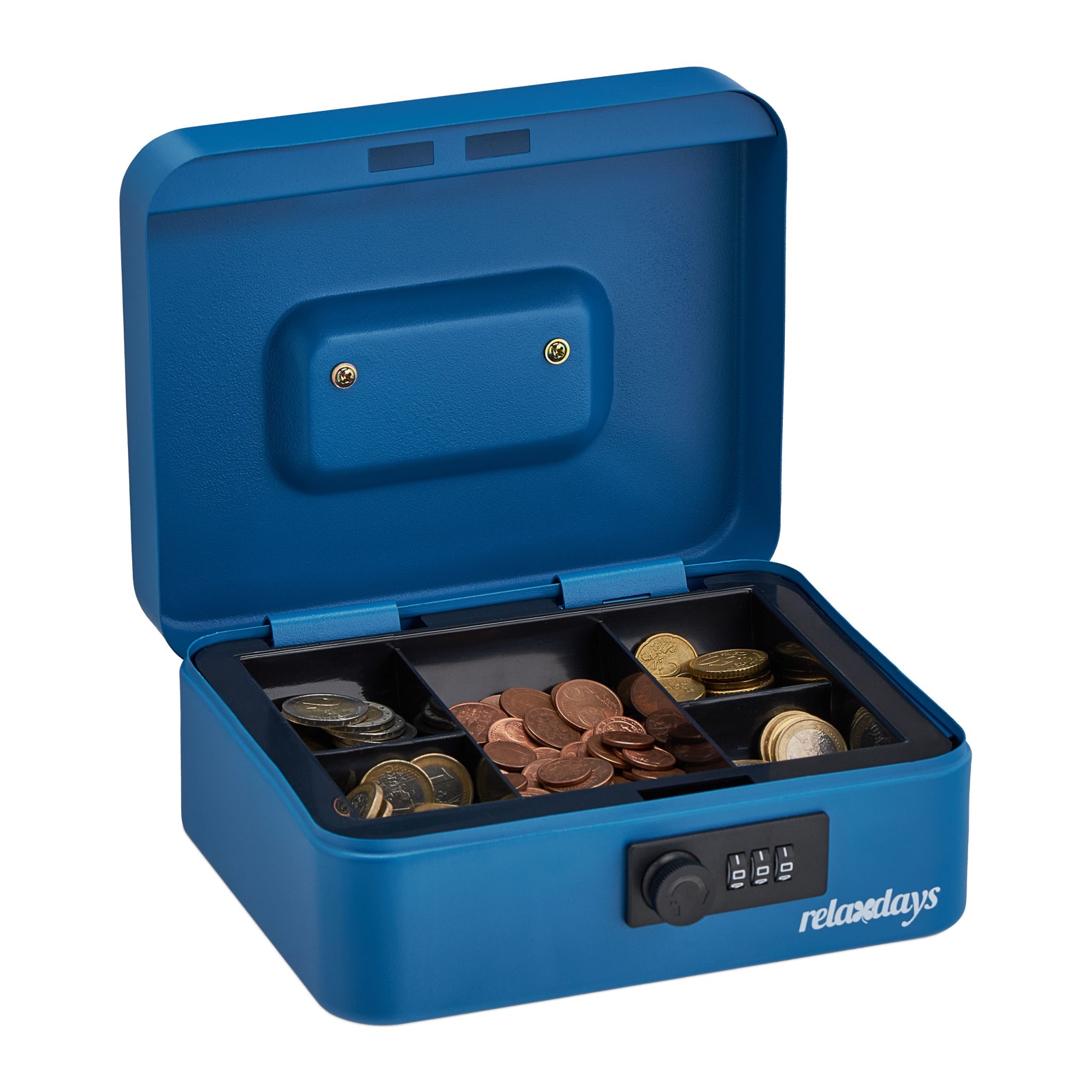 Geldkassette mit Zahlenschloss Blau-Schwarz-Silber