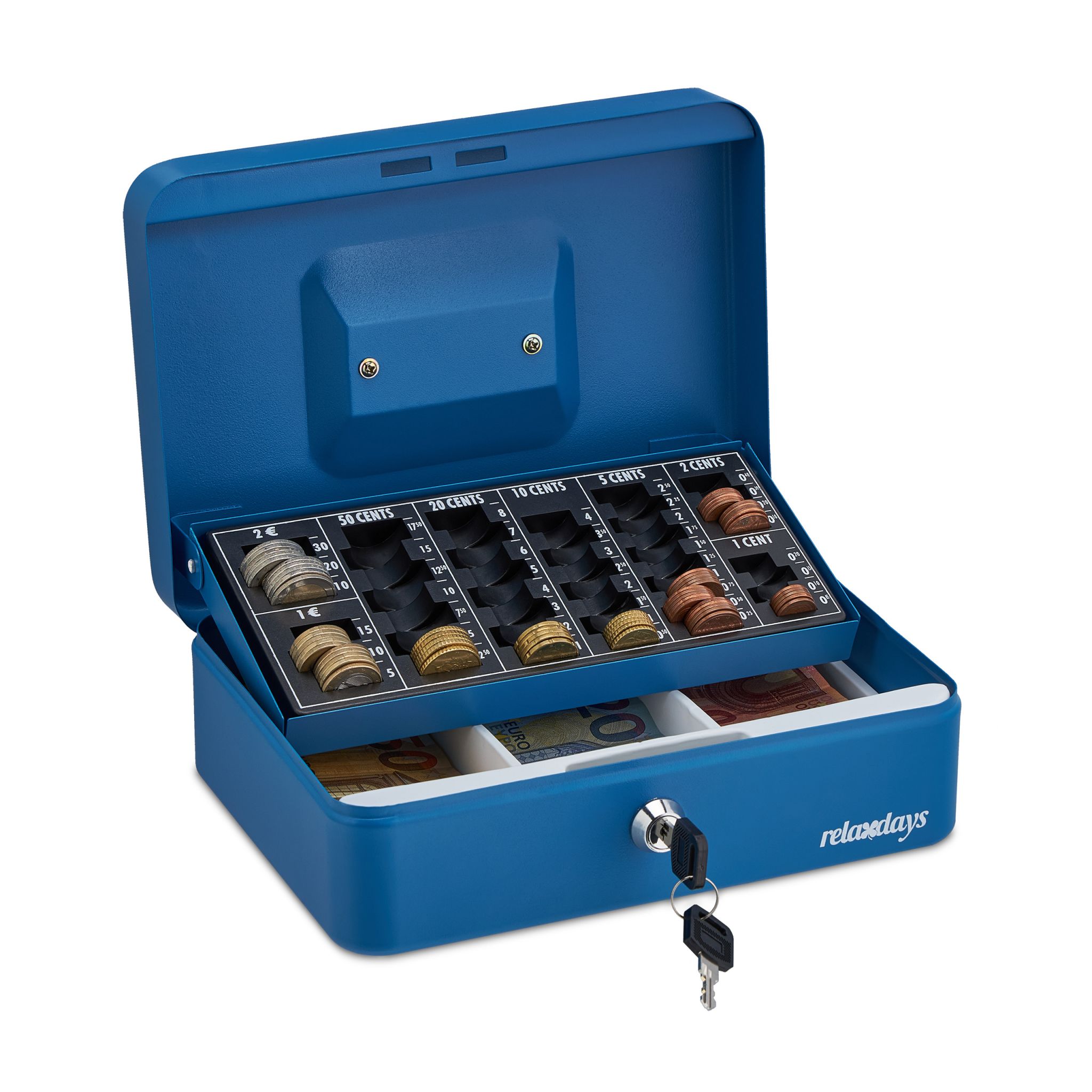 Geldkassette Euro Münzzählbrett Blau-Silber