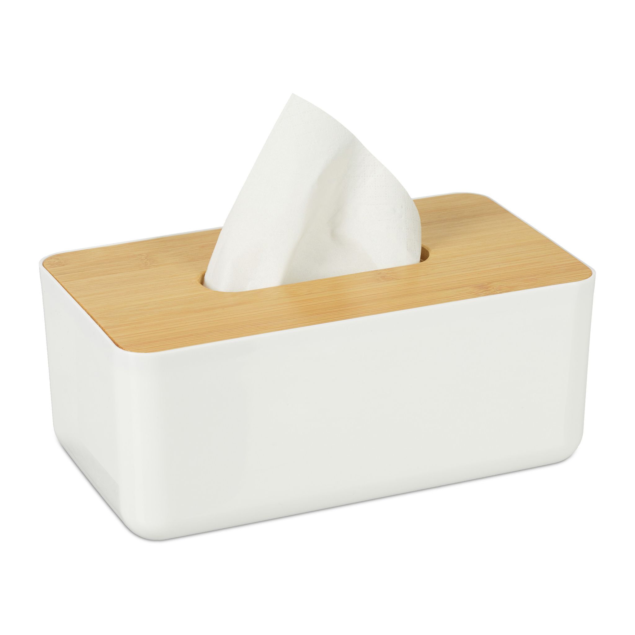 Kosmetiktücher Box mit Holz-Deckel Weiss-Hellbraun