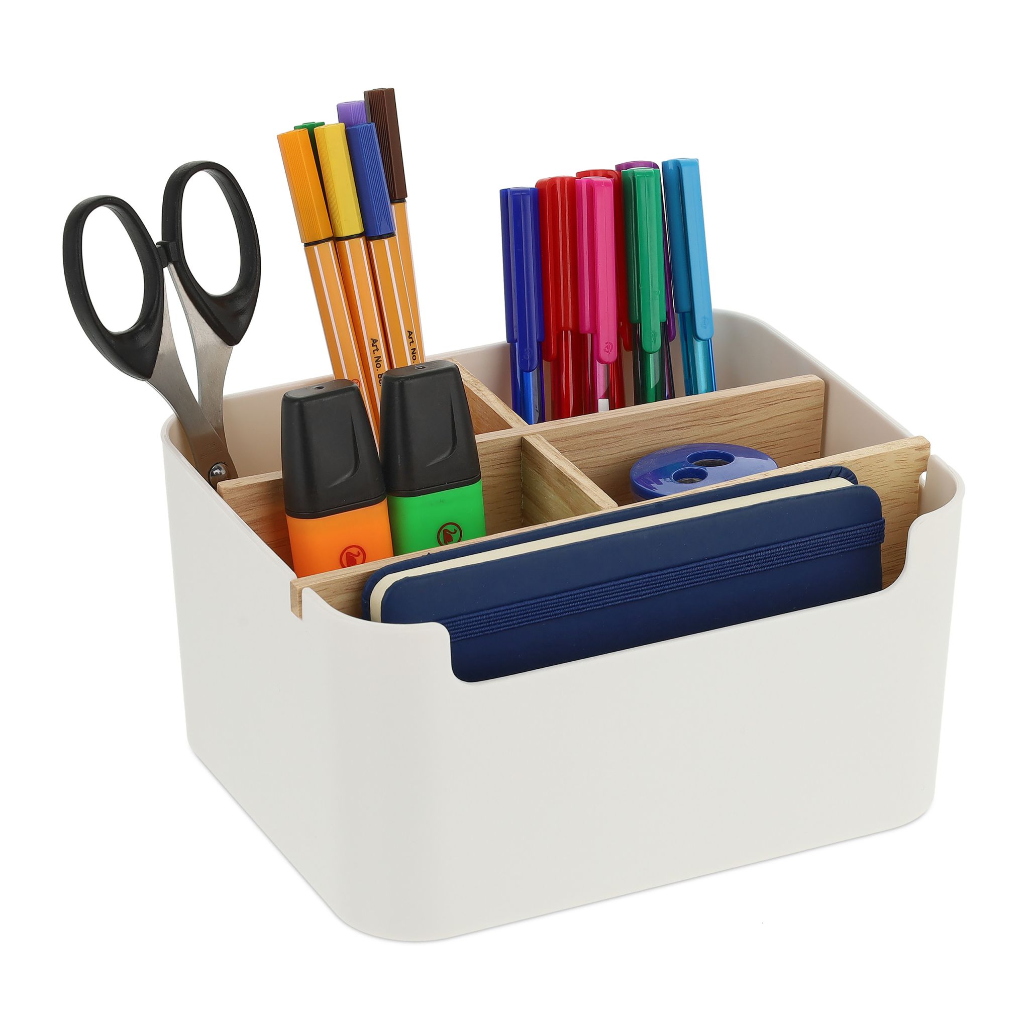 Schreibtisch Organizer mit 5 Fächern Weiss-Hellbraun