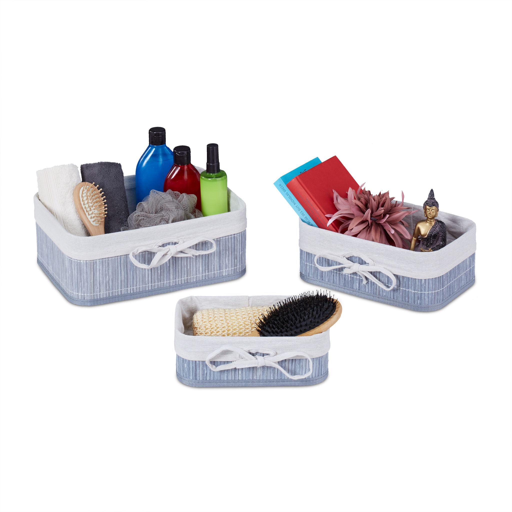 Aufbewahrungskörbe Bambus 3er-Set Creme-Grau