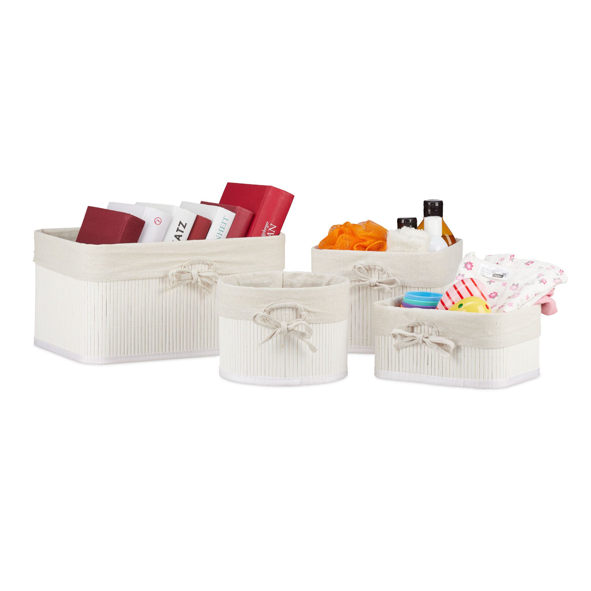 Aufbewahrungskorb 4er-Set Bambus Weiss-Creme
