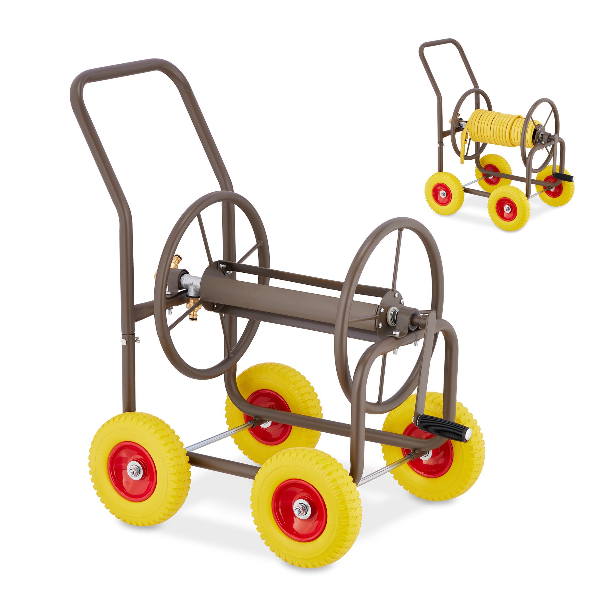 Schlauchwagen mit 4 Rädern Braun-Gelb-Rot