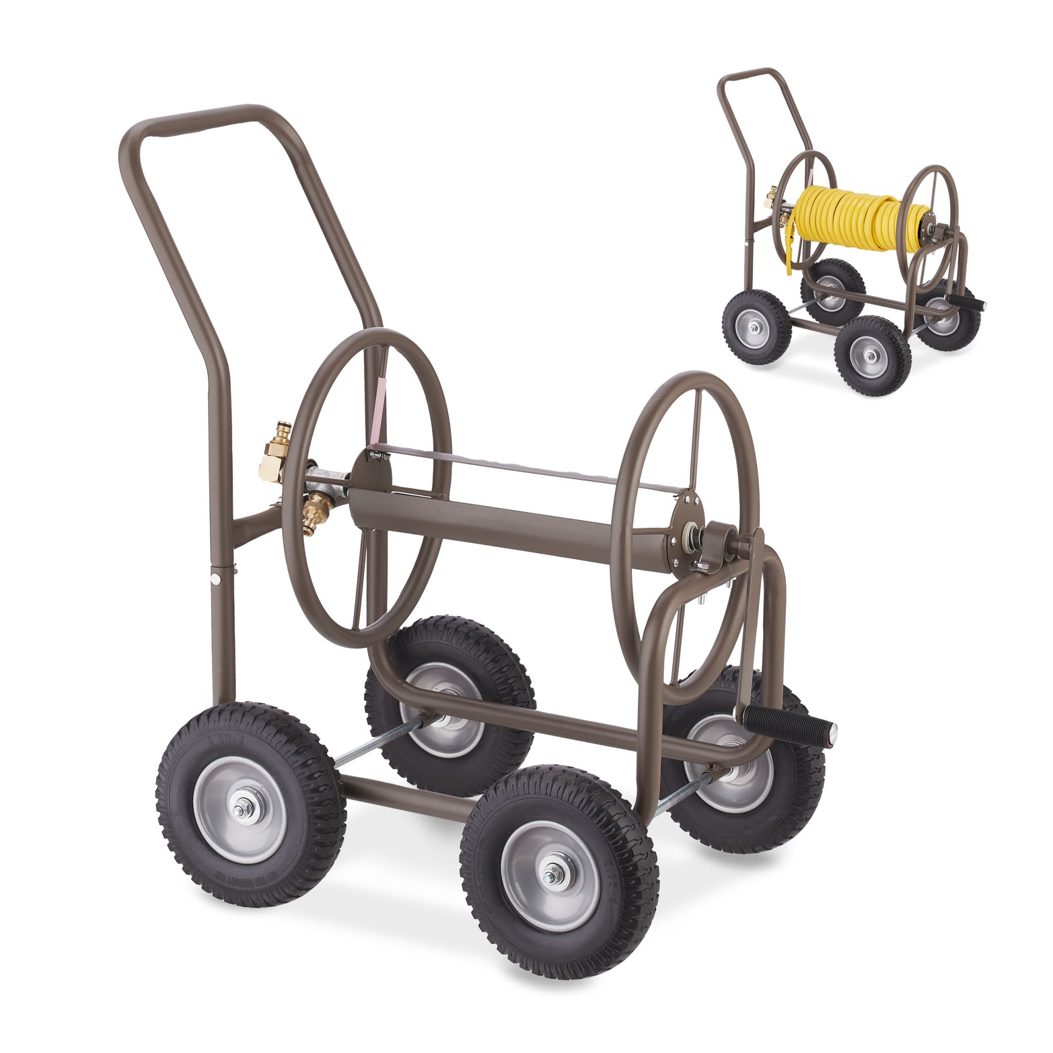 Schlauchwagen mit 4 Vollgummirädern Braun-Schwarz-Grau