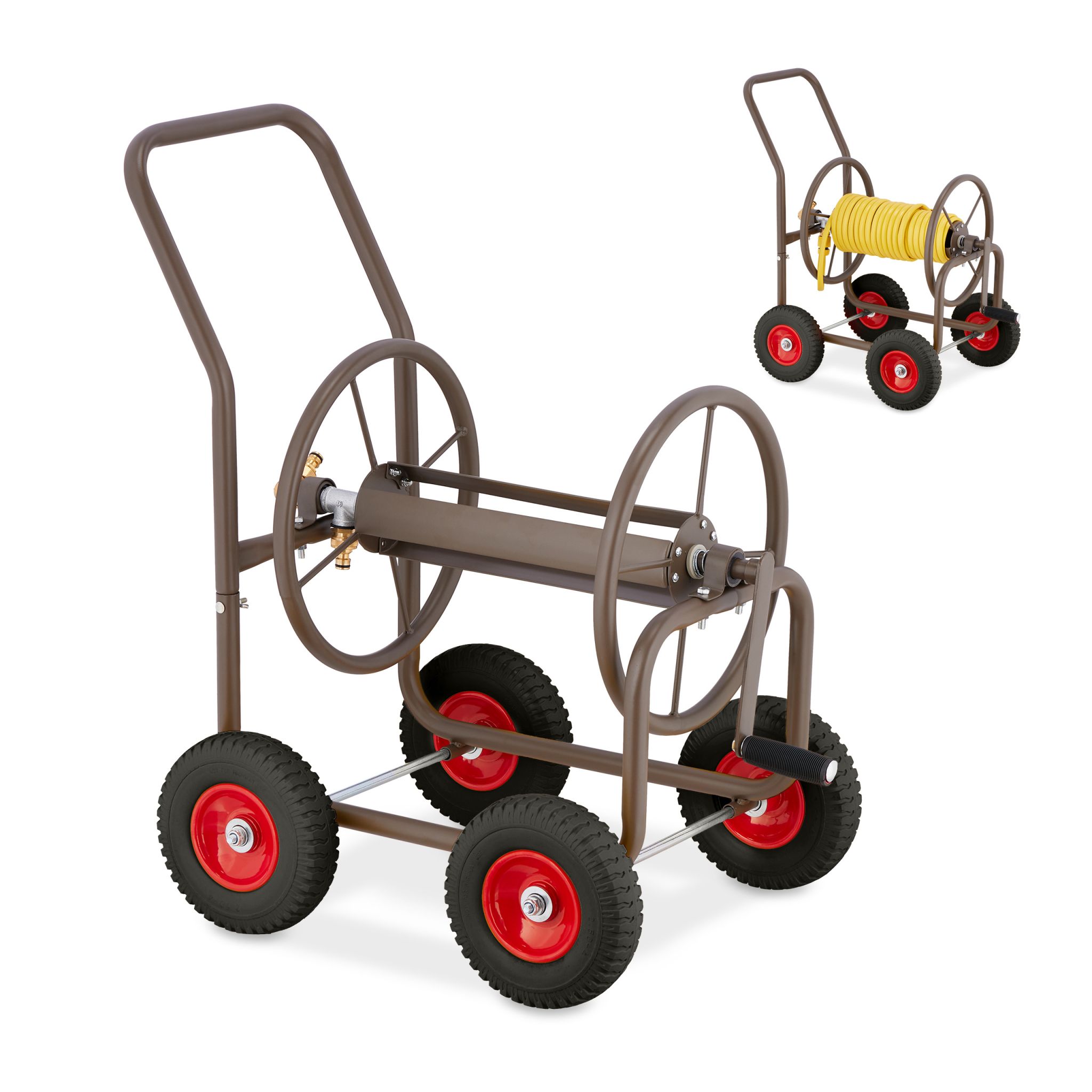 Schlauchwagen Stahl Braun-Rot-Schwarz