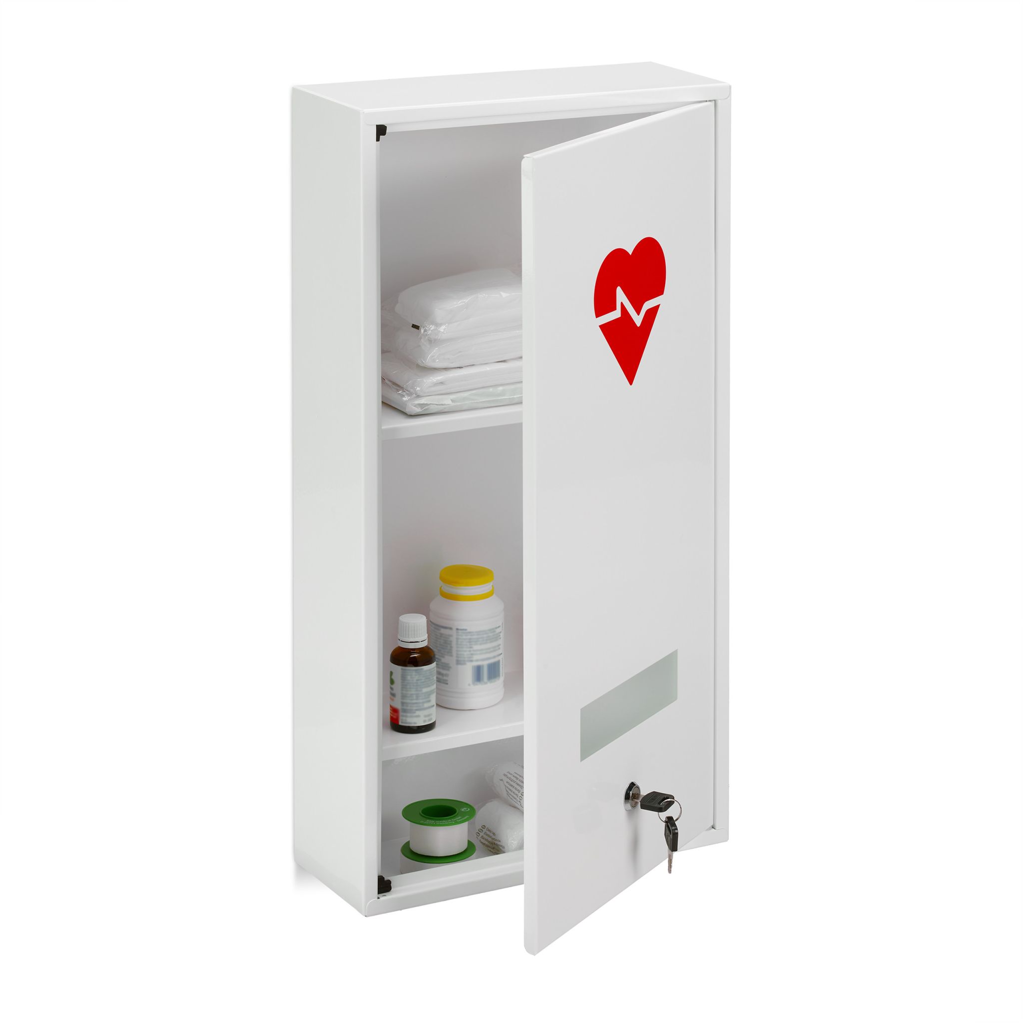 Abschliessbarer Medizinschrank Herz Weiss-Rot