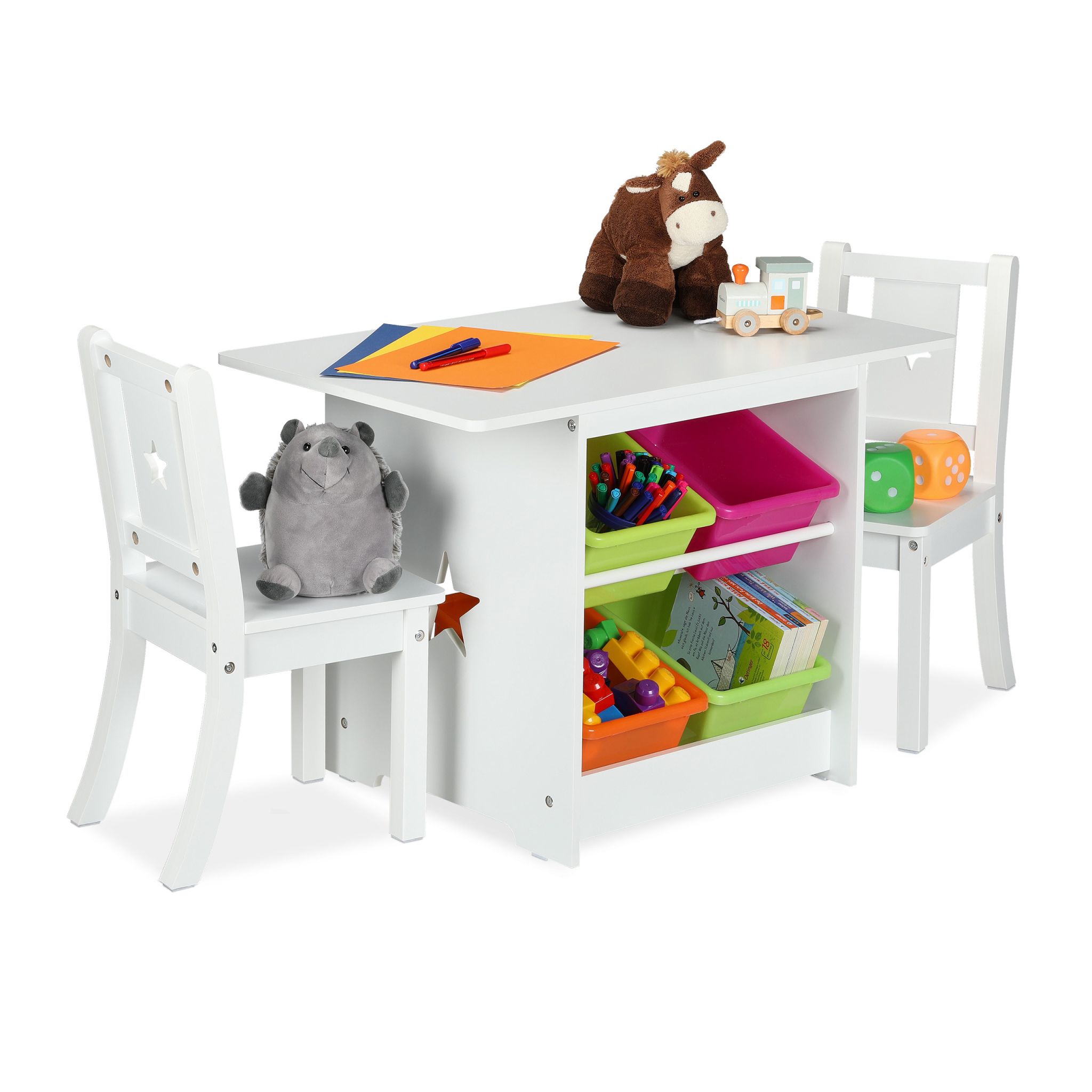 Kindersitzgruppe mit Stauraum 3tlg. Weiss-Grün-Pink