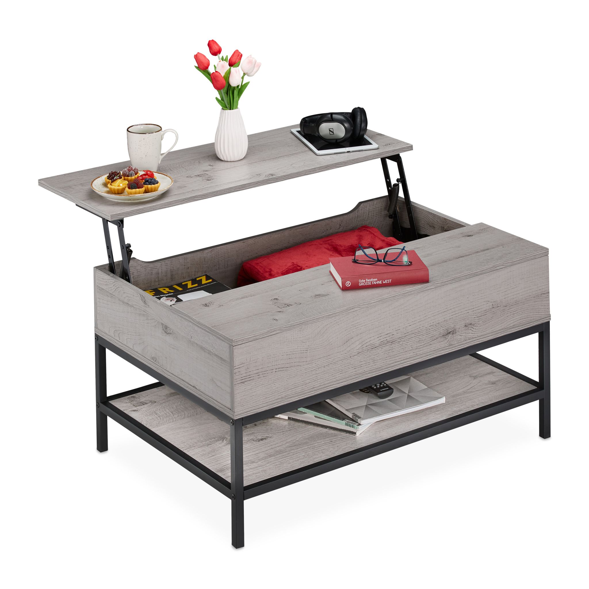 Aufklappbarer Couchtisch Schwarz-Grau