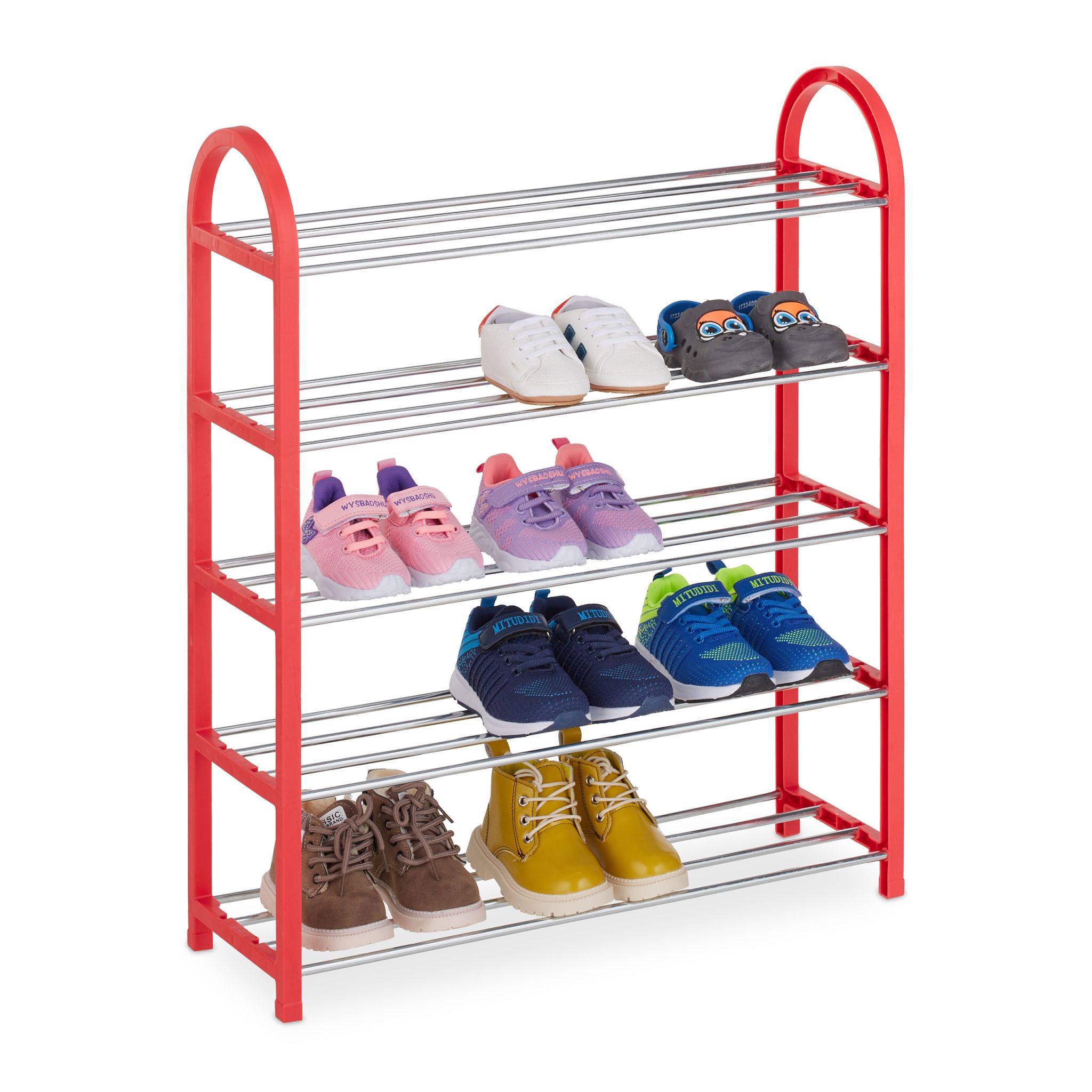 Schuhregal für Kinder Rot-Silber