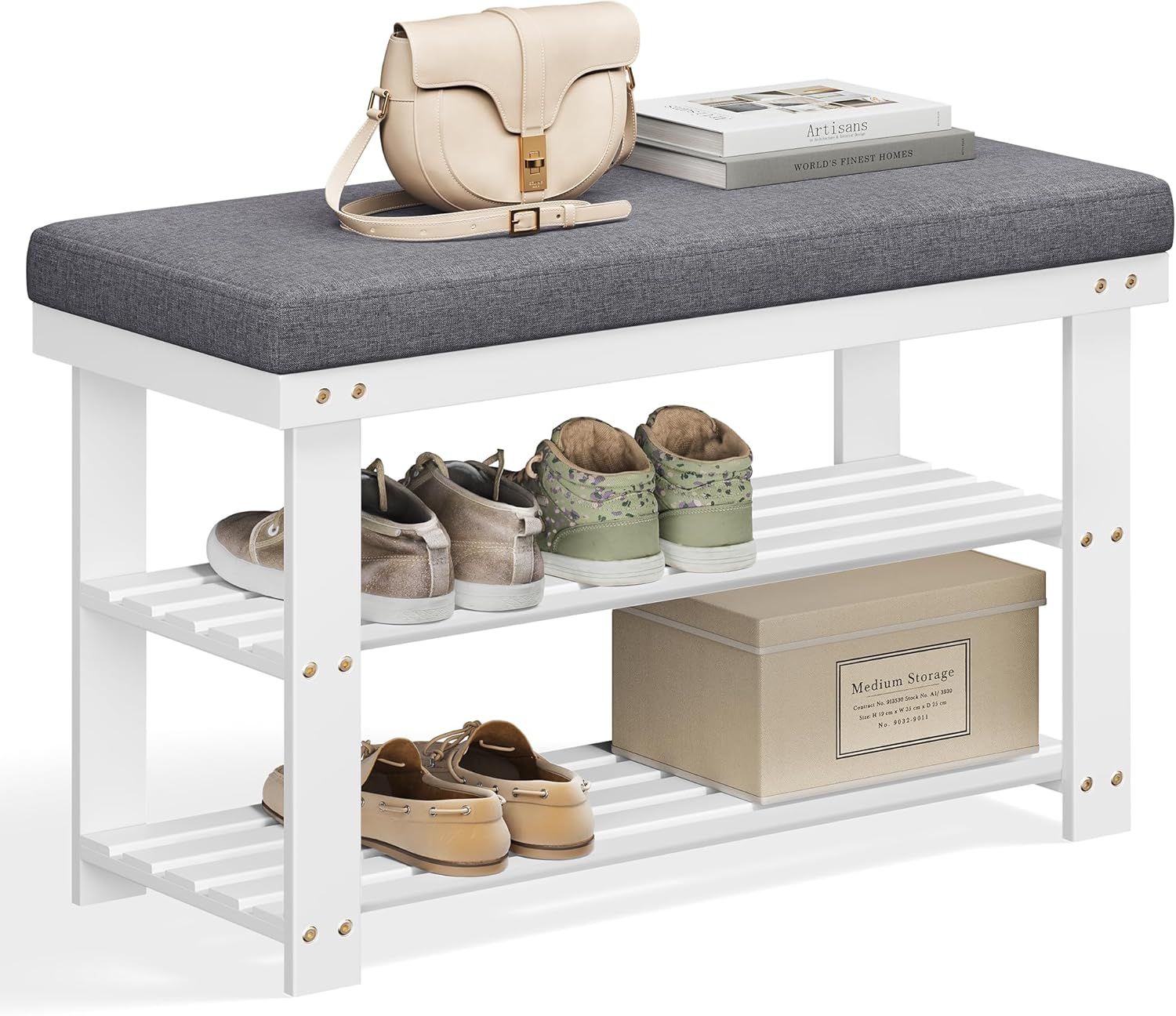 Schuhbank Bambus Regal 2 Ebenen Weiss