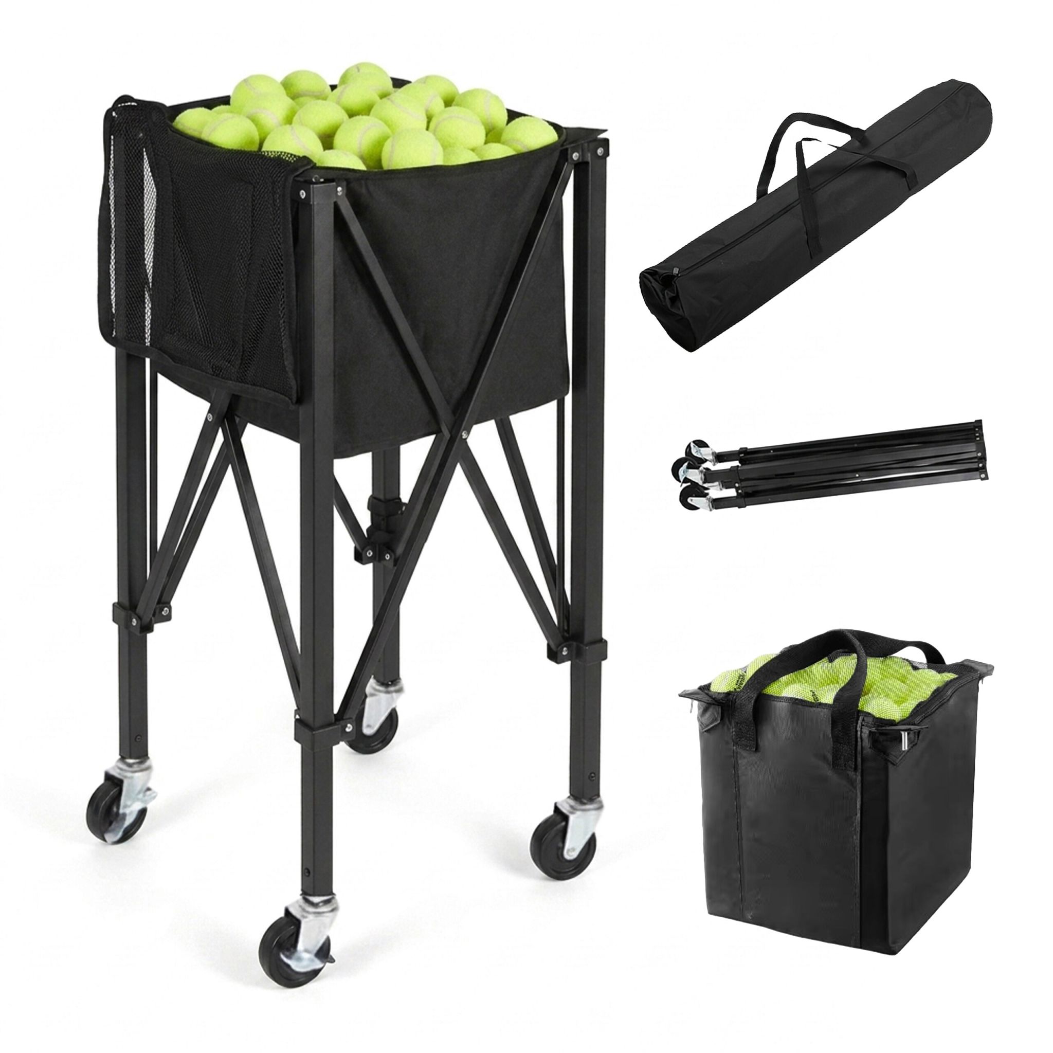 Klappbarer Tennis Ballwagen Schwarz