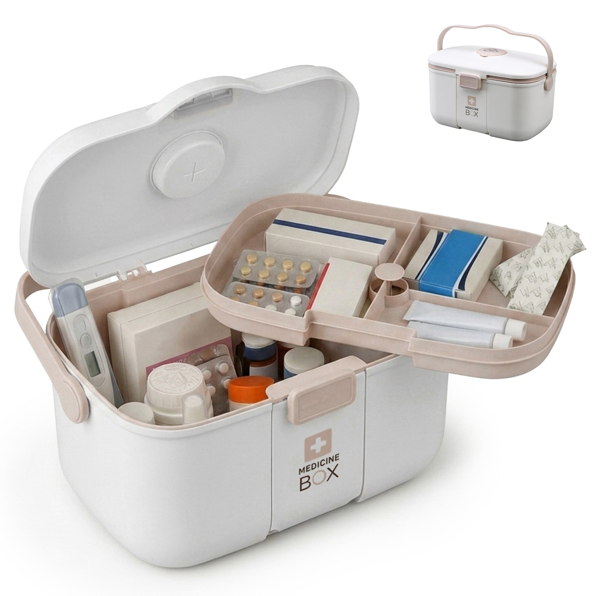 Medizinbox Kunststoff Beige-Weiss