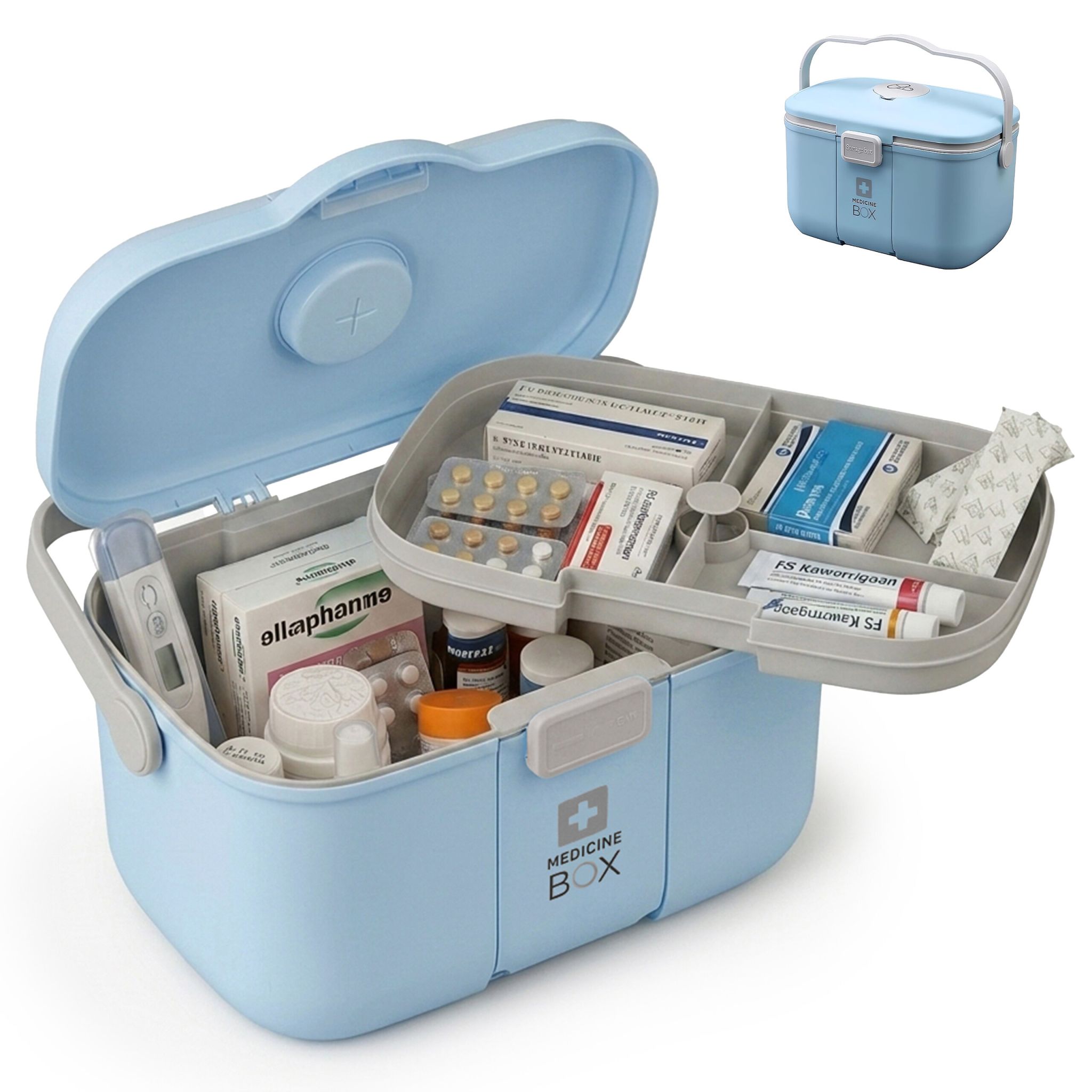 Medizinbox Kunststoff Hellblau-Grau