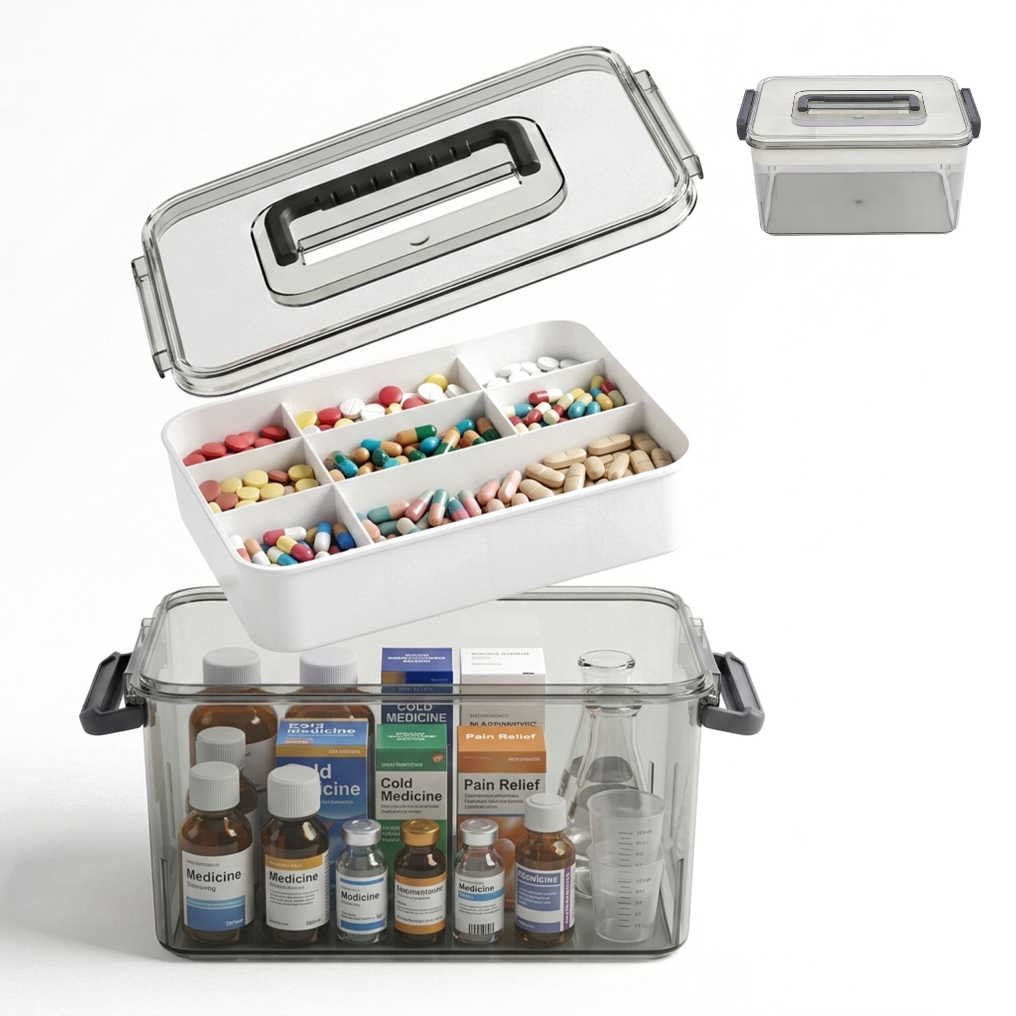 Medizinbox Kunststoff Beige-Transparent-Grau