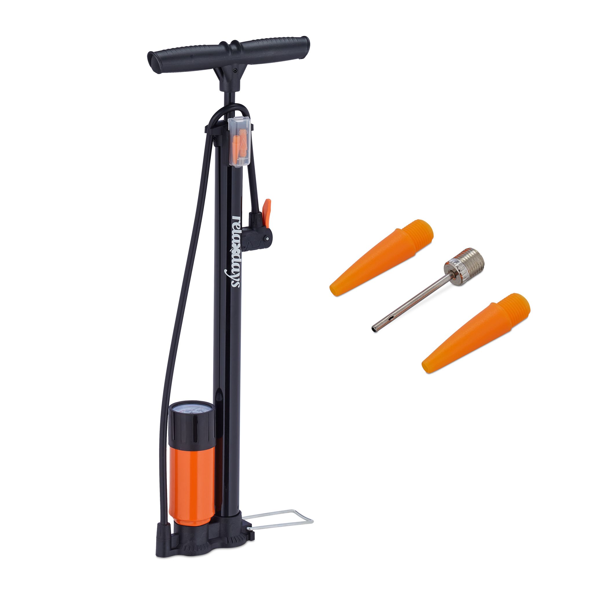 Standpumpe mit Manometer Orange-Schwarz