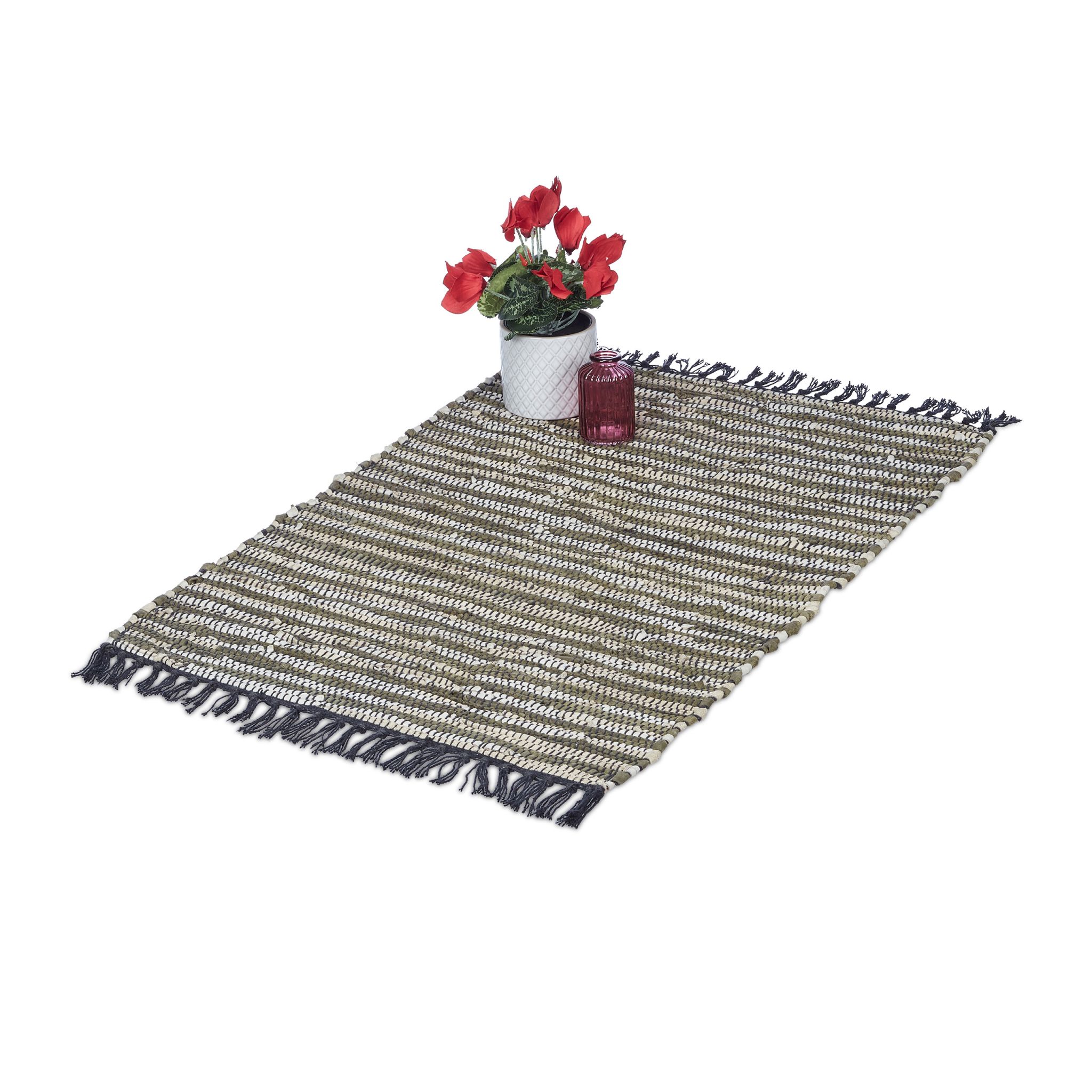 Flickenteppich 60x100cm Beige-Dunkelgrün-Schwarz