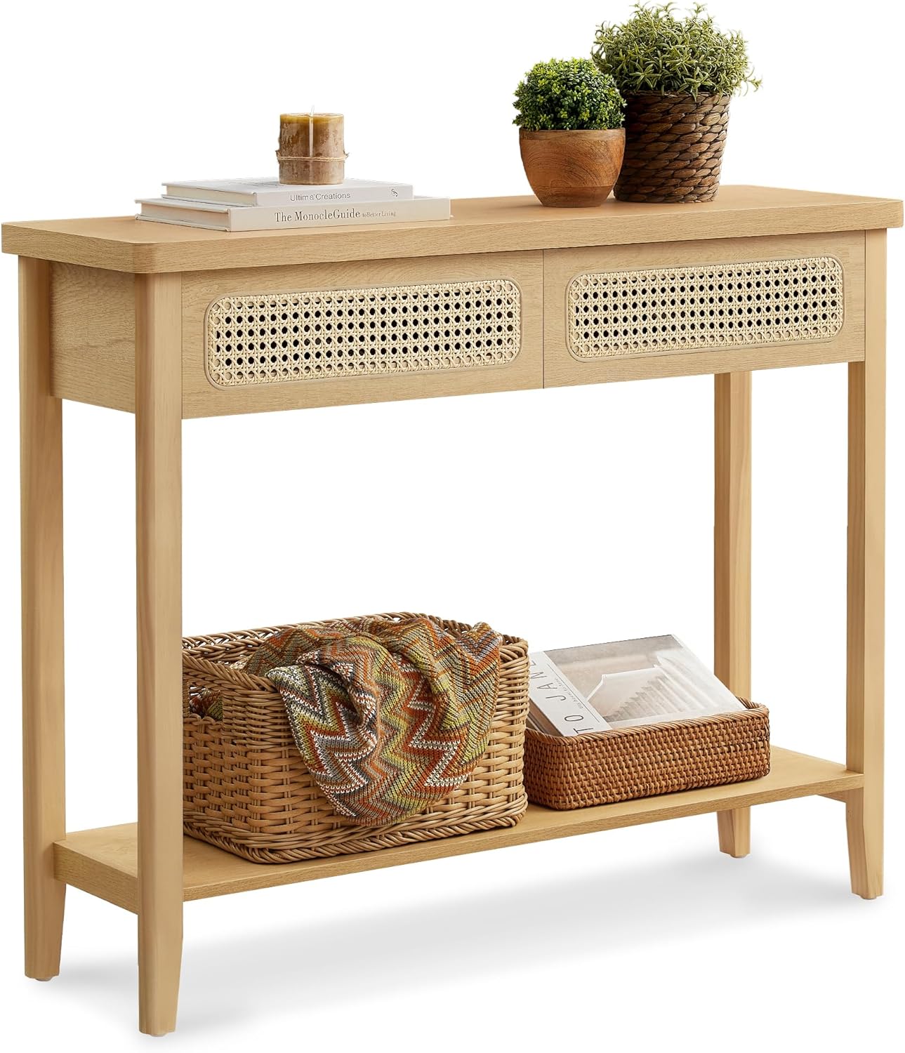 Konsolentisch Boho Stil Schubladen Eichenbeige