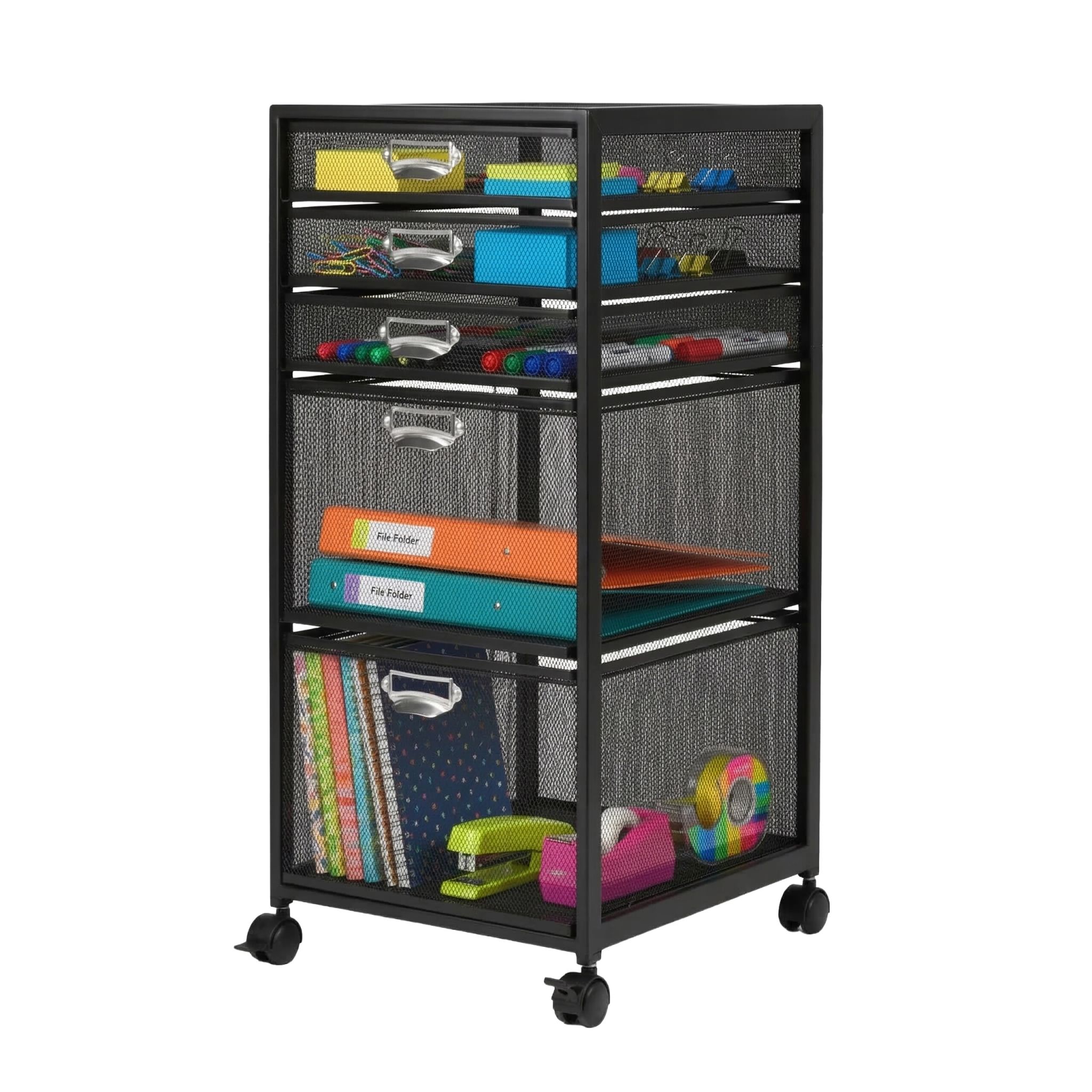 Rollcontainer mit 5 Schubladen Schwarz-Silber