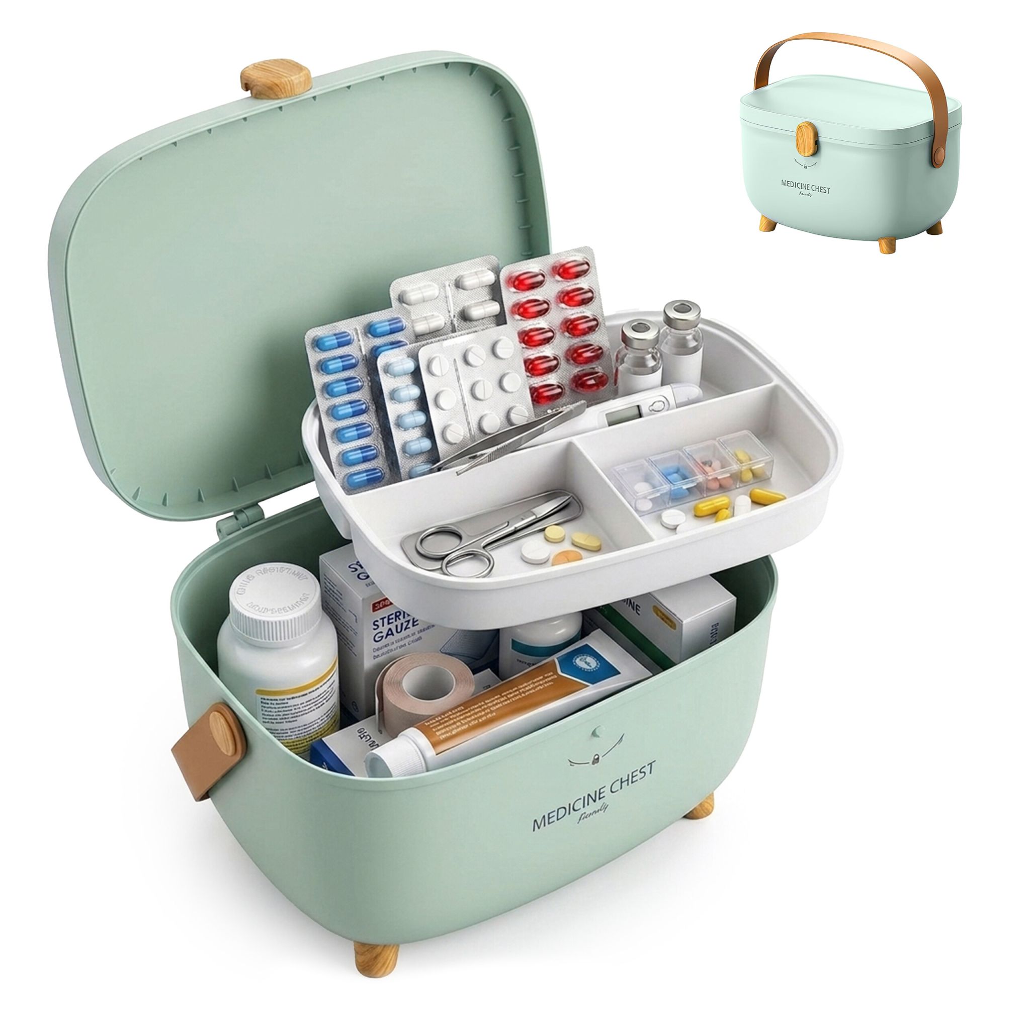 Medizinbox Kunststoff Grün-Hellbraun
