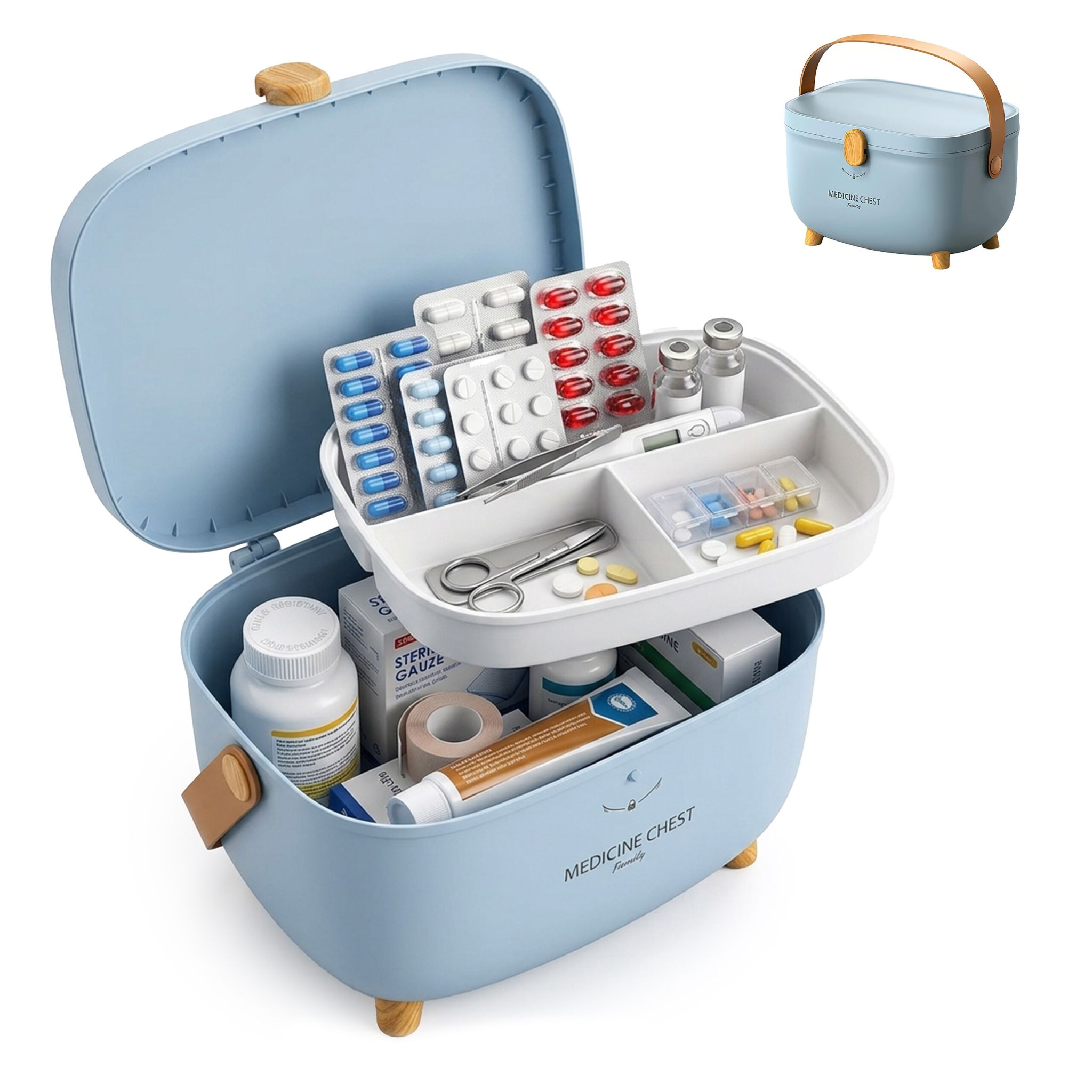 Medizinbox Kunststoff Hellblau-Hellbraun