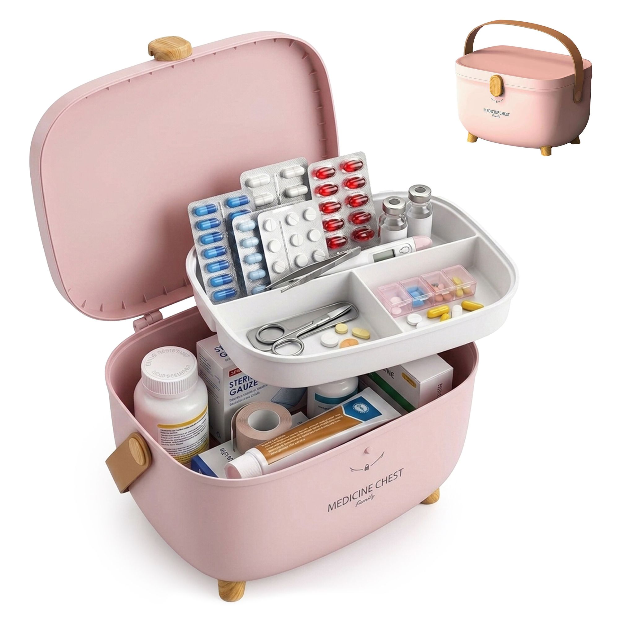 Medizinbox Kunststoff Hellbraun-Rosa