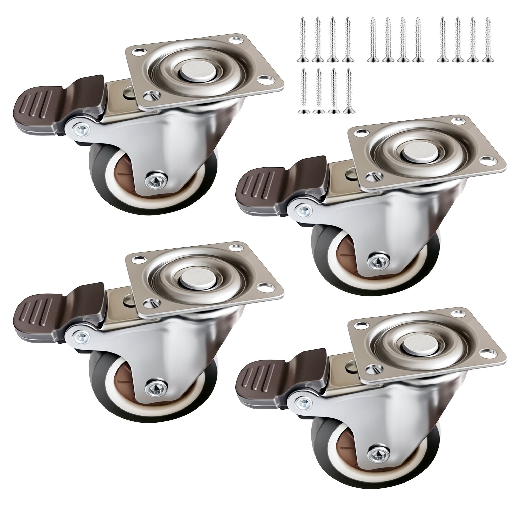 Lenkrollen mit Bremse 4er-Set Braun-Schwarz-Silber